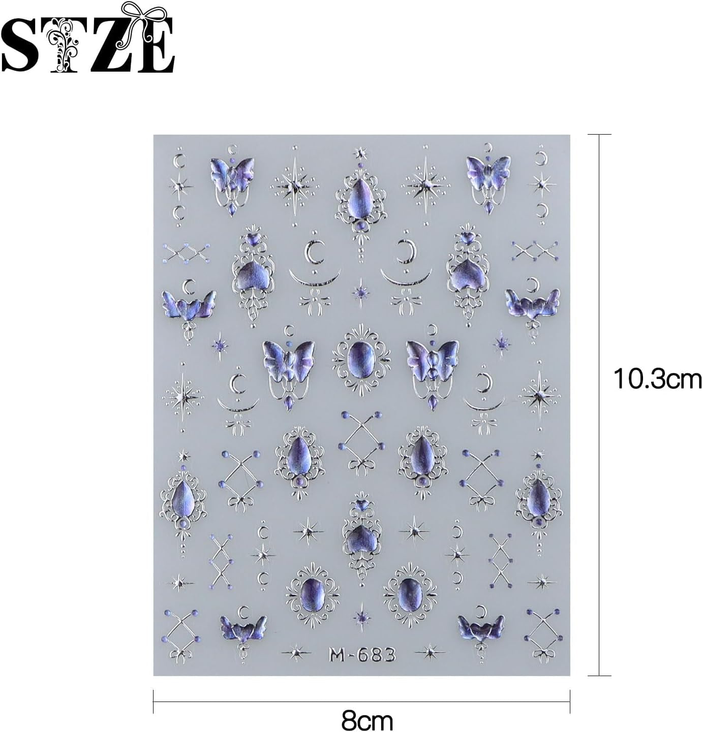 JMEOWIO 3D Nagelsticker Blauer Nail Art Naklejka Selbstklebend Nagelaufkleber 5D Stereoskopisch Mondstern Dekoration Nageldesign Zubehör 1 Blatt