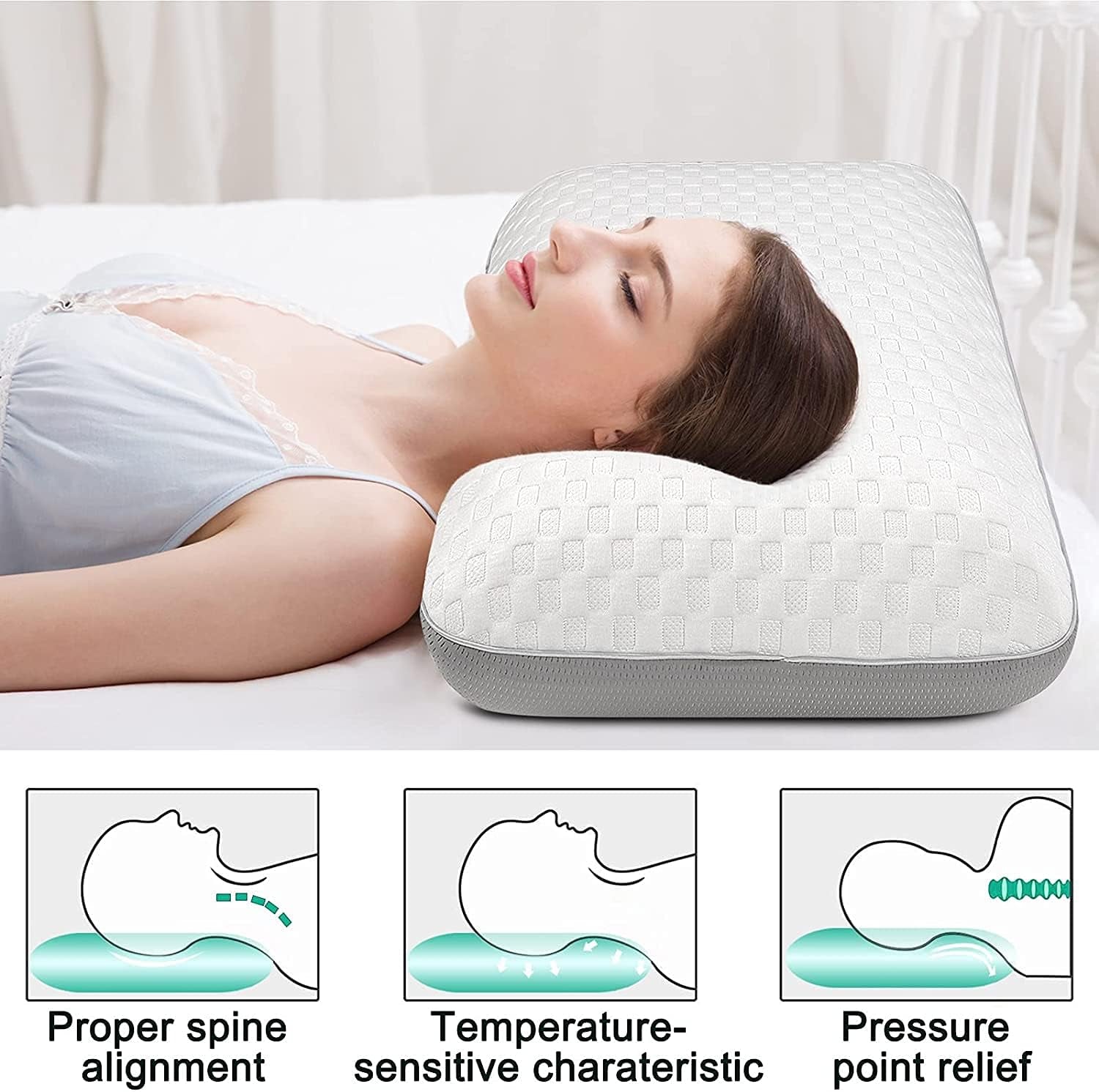 Fityou Memory Foam Pillow Neck Support Pillow Ergonomic Sleeping Pillow Cooling Pillow Double Sided Design Washable Pillow Cover (67.5X40X13Cm) Cervical Orthopedic Pillows Naty Shop