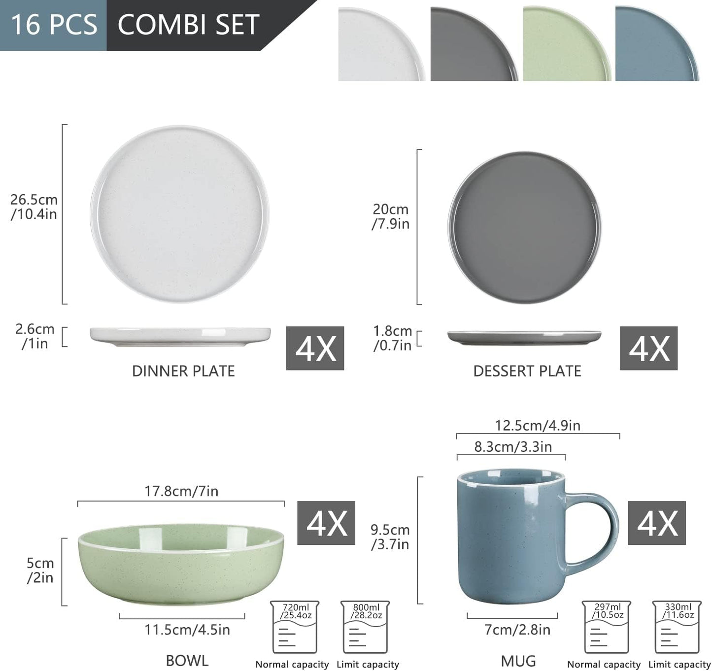 vancasso SESAM Serie Steingut Geschirrset für 12 Personen, 48 teiliges Kombiservice – Tafelservice mit Speisetellern, Desserttellern, Müslischalen und Kaffeetassen, skandynawski design