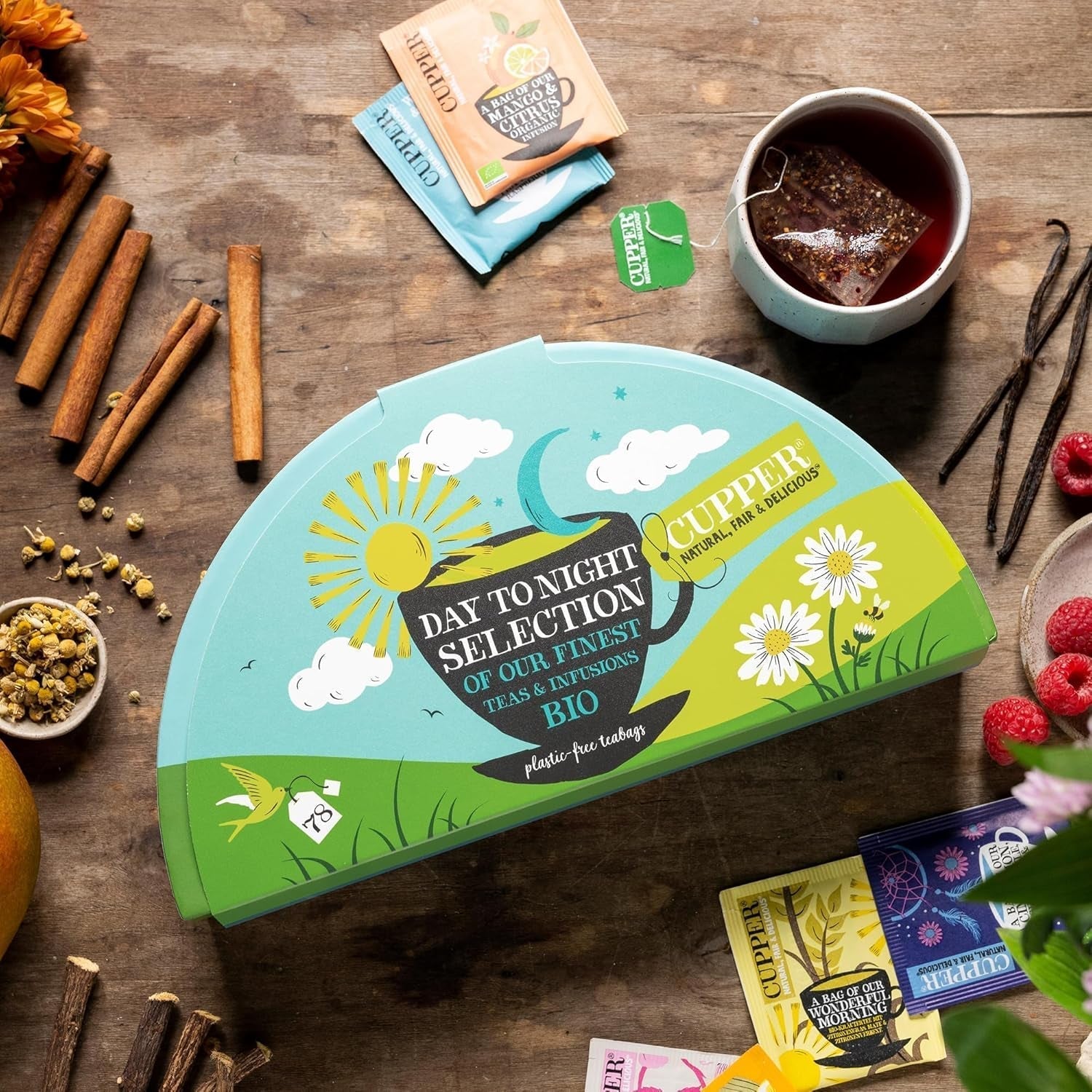 Zestaw upominkowy do herbaty organicznej Cupper, 6 asortymentów herbat ziołowych i owocowych na cały dzień, zestaw do herbaty, pudełko upominkowe, wybrana kolekcja herbat organicznych (1 pudełko, 78 torebek z herbatą)