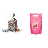 Mieszanka czekoladowa LINDOR | 1371 g | Około. 109 kulek: Kulki z mlecznej czekolady i LINDOR z kremem truskawkowym | Worek 1 kg, ok. 80 kulek czekoladowych z białej czekolady z kremem truskawkowym