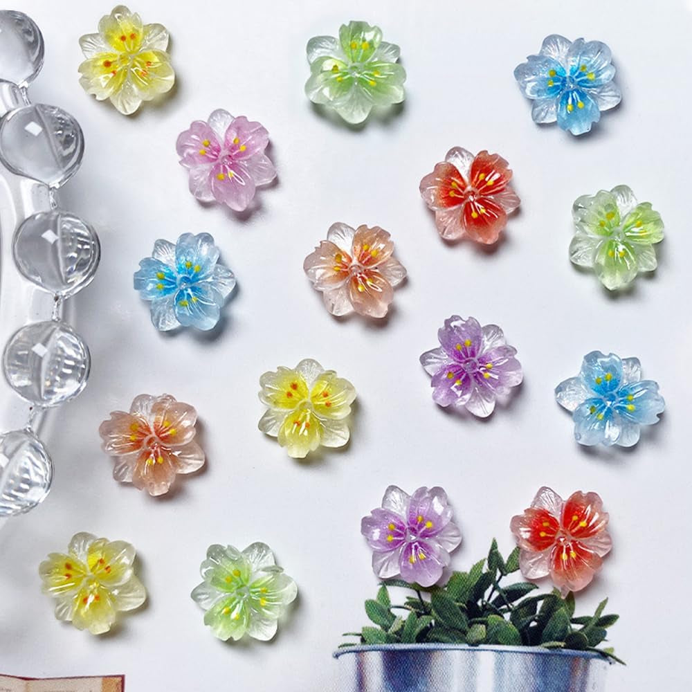 50 szt. 3D Blume Nagel Charms Nägel Zubehör Nageldesign Glitzersteine ​​​​Nailart Strasssteine ​​​​Kwiatowe zawieszki do paznokci Luminous Flower Nail Art Charms Bunte Blumen Deko Nagel Steinchen Kwiaty Cyrkonie do paznokci