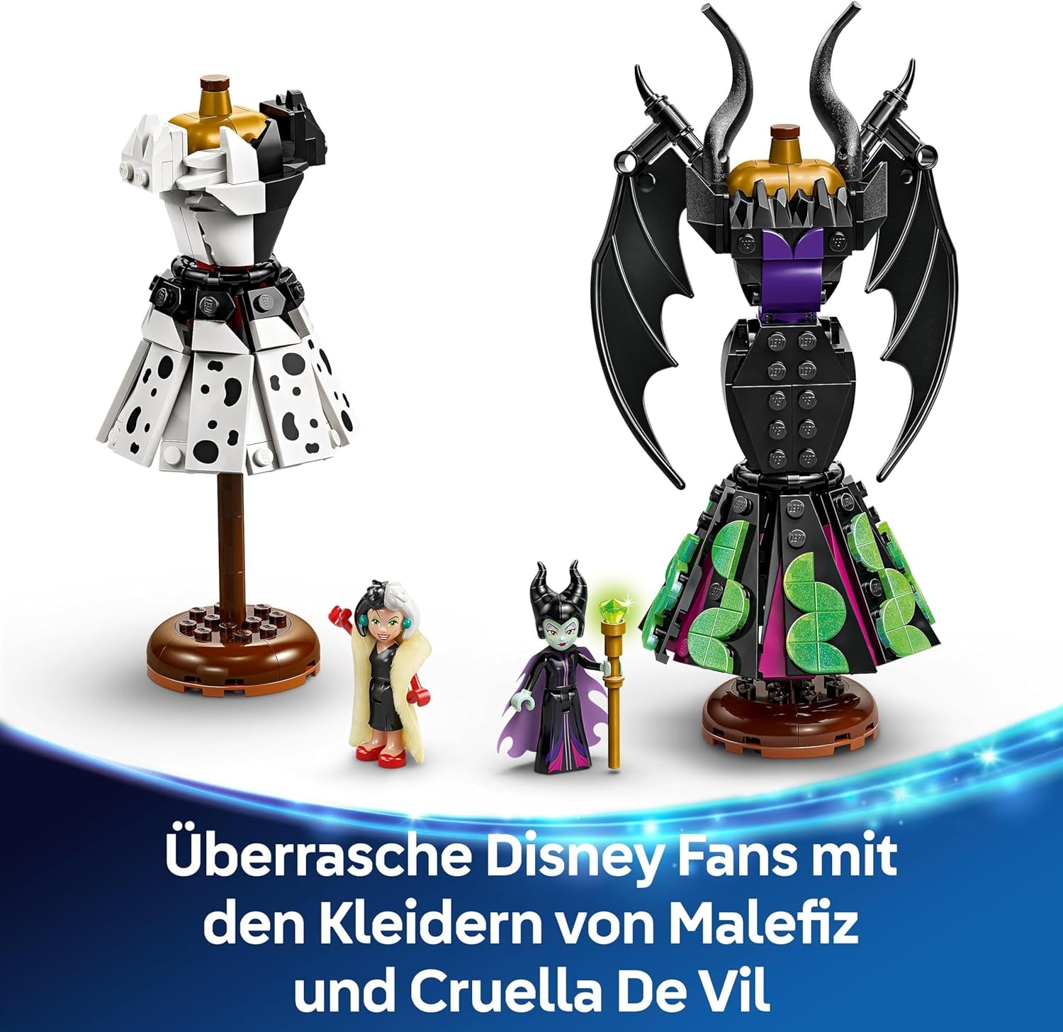 LEGO® Disney Złoczyńcy Sukienki Maleficent i Cruella De Mon — zabawka dla chłopców i dziewcząt od 9 lat — w zestawie. 2 minilaleczki i 2 figurki zwierząt — prezent urodzinowy dla fanów 43262 Zestawy do budowania Besuche den LEGO-Store