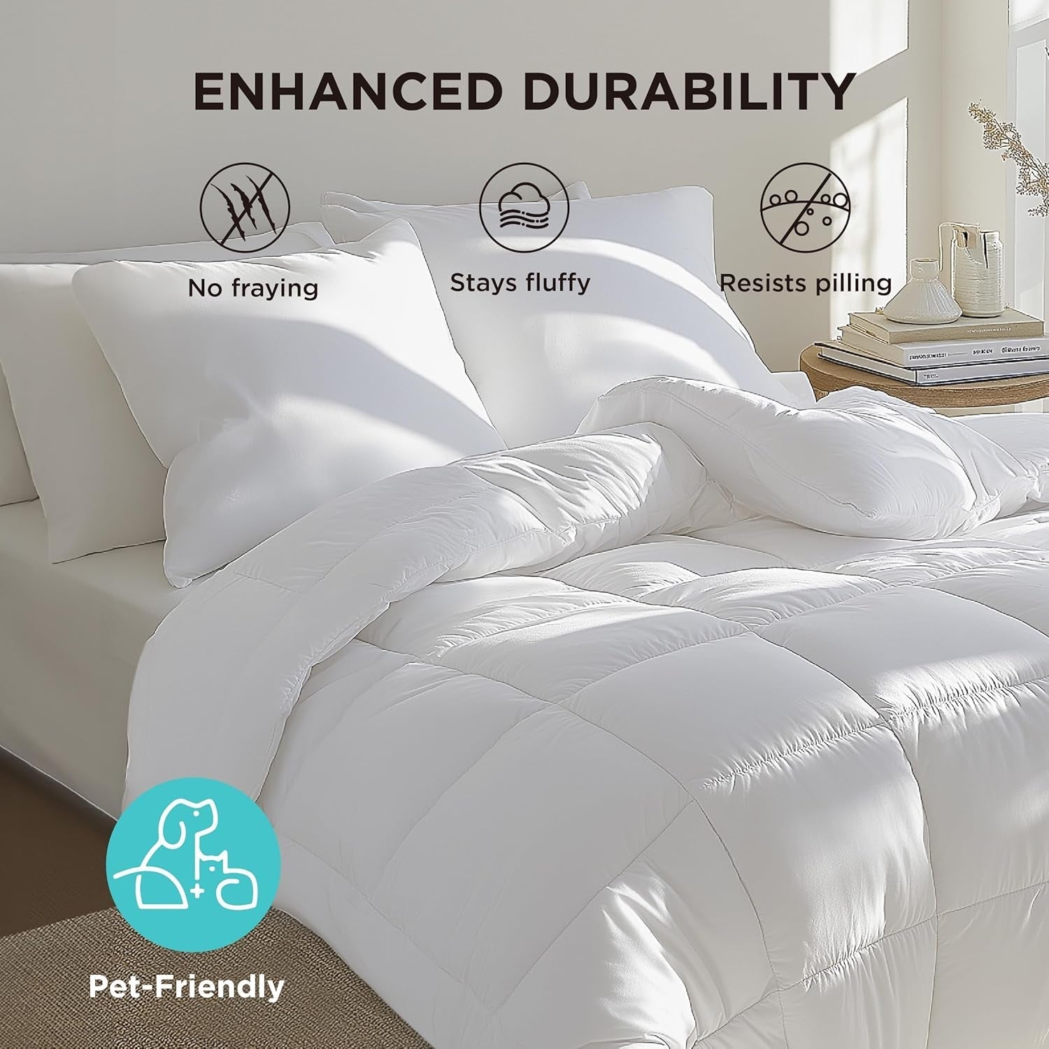 BEDSURE Pikowana kołdra pełna/królowa (88"X88") Białe kołdry i kołdry Naty Shop