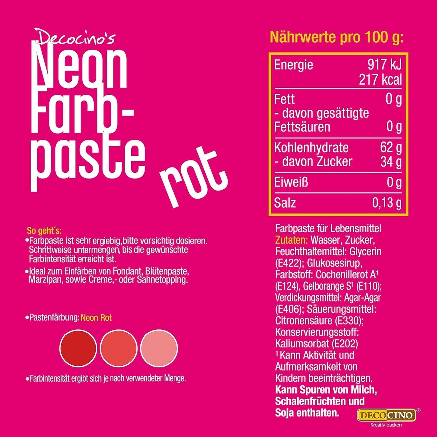 Decocino Neon Food Paste Red - Barwnik spożywczy w dużej dawce - Do barwienia ciast, babeczek, babeczek - Bez smaku
