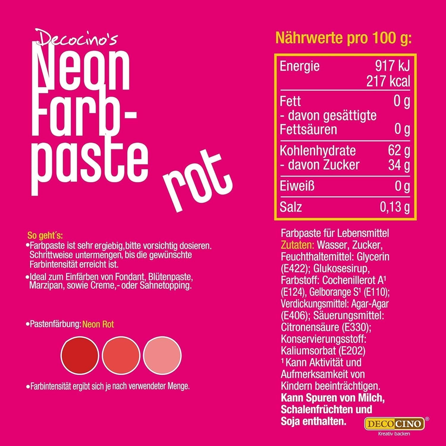 Decocino Neon Food Paste Red - Barwnik spożywczy w dużej dawce - Do barwienia ciast, babeczek, babeczek - Bez smaku