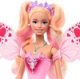 Lalka Barbie Mattel Wróżka z różdżką i modnymi dodatkami, fantastyczny motyw ze skrzydłami i strojem zmieniającym kolor, JCP76, [wielokolorowe] lalki Naty Shop