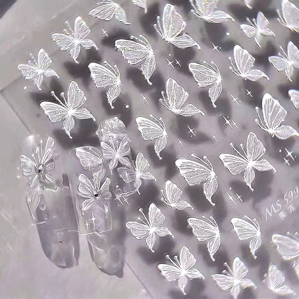 Aurora Muschel Schmetterling Nagelsticker Weiß Schmetterlinge Naklejka na paznokcie Gelee Relief Butterfly Nagelaufkleber Y2K Motyle Nagel Naklejka Nägel Nageldesign Nagel Zubehör Naklejki na paznokcie Nailart