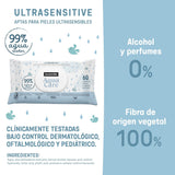 Suavinex Aqua Care Chusteczki nawilżane dla dzieci 60 szt. Chusteczki oczyszczające 99% włókien roślinnych wodnych Aloe Vera Bezzapachowy Bez alkoholu Testowany dermatologicznie Odpowiedni dla skóry wrażliwej