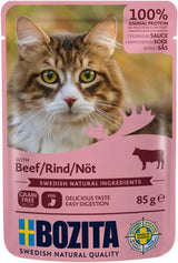 Bozita Pouch Mokra karma w sosie wołowym - 12 saszetek x 85g Mokra karma dla kotów bez zbóż i pszenicy - Mokra karma dla dorosłych kotów z 8,5% białka i 4,5% tłuszczu
