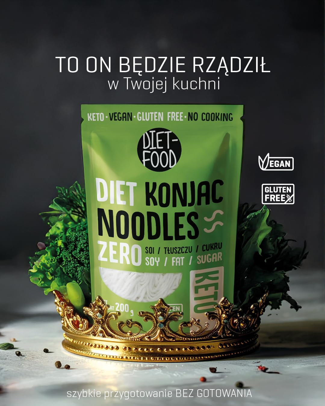 Dietetyczny makaron shirataki | Makaron Konjac o niskiej zawartości węglowodanów | 200 gramów wegańskiego posiłku niskokalorycznego, bez tłuszczu, bez soi, bez glutenu, dietetyczny makaron rozpuszczalny w wodzie