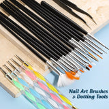 FANDAMEI Pinsel Für Gelnägel, 15 szt. Nagel Pinsel, 5 Blätter Nagelsticker, Strasssteine ​​​​Nägel, zestaw Nageldesign, Nageldesign Zubehör, zestaw pinsel do zdobienia paznokci, zestaw Nailart Pinsel i Dekorationen