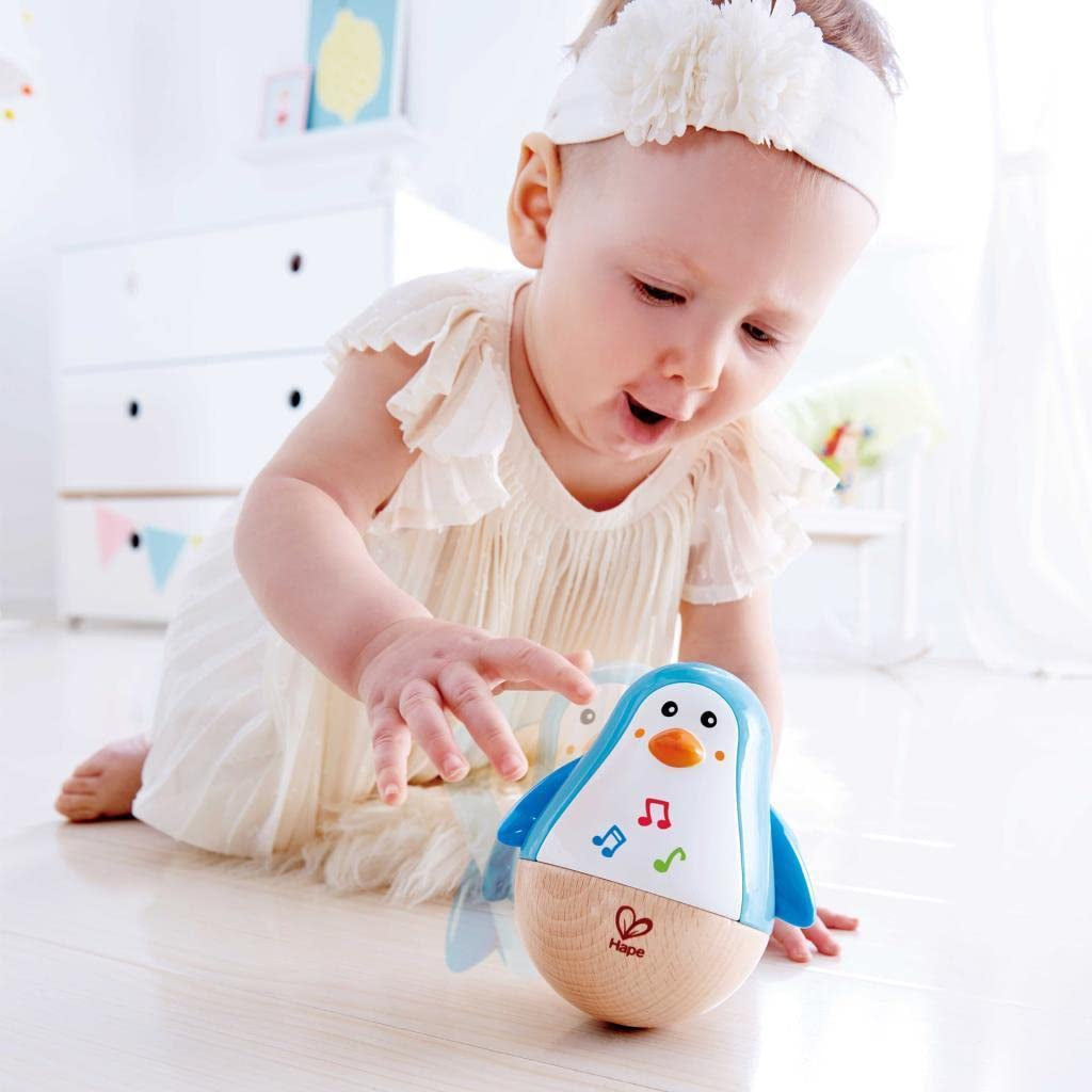Zabawka muzyczna Baby Einstein Magic Touch z drewnianym bębnem od 6 miesięcy i więcej oraz muzyczny wobler Hape Penguin, kolorowa chwiejąca się melodia, zabawka Roly-Poly od 6 miesięcy i więcej Bebe Toys Naty Shop