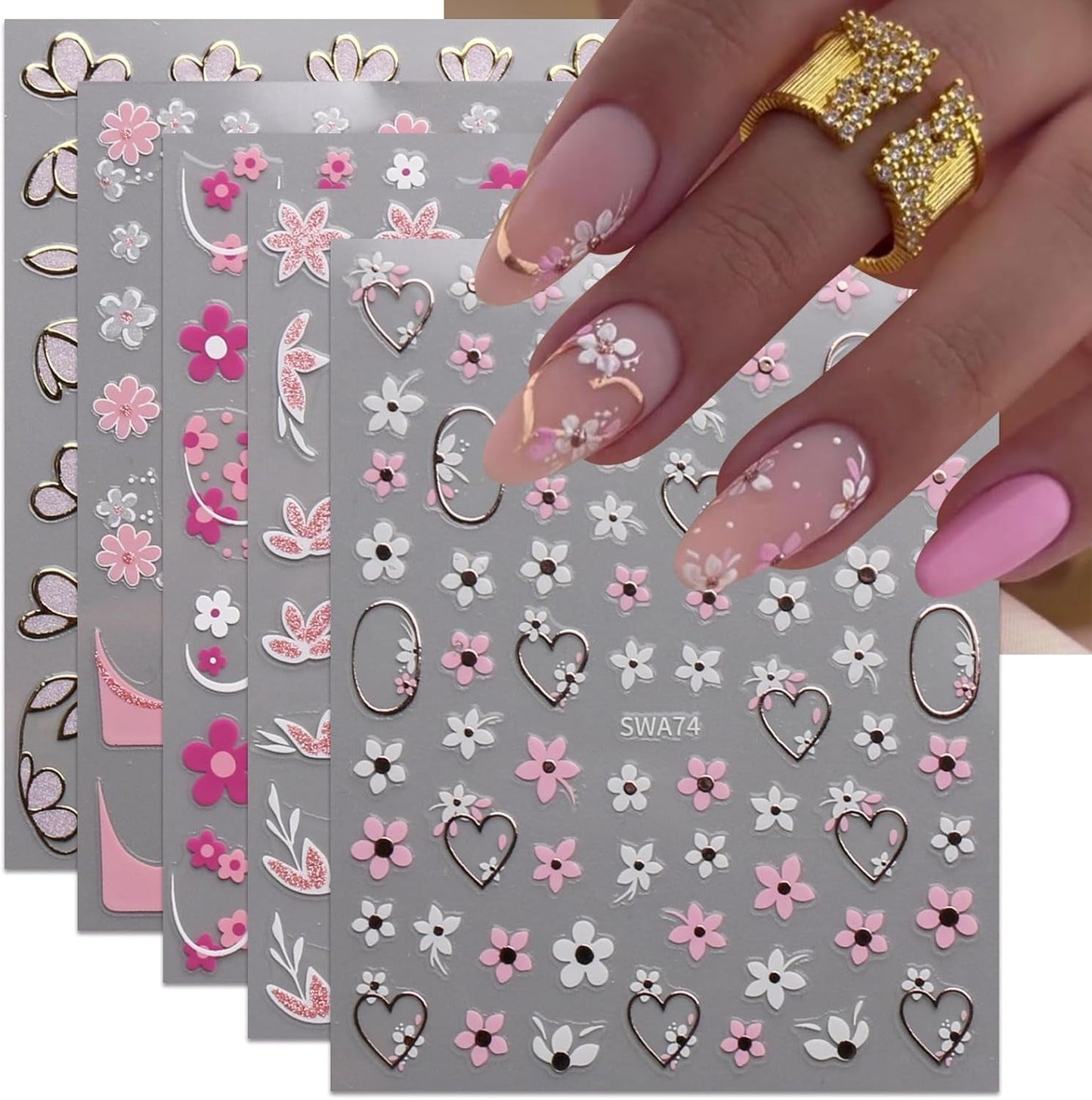 JMEOWIO Nagelsticker Blume 9 Blatt Nail Art Naklejka Selbstklebend Nagelaufkleber Frühling Letnia dekoracja kwiatowa Nageldesign Zubehör