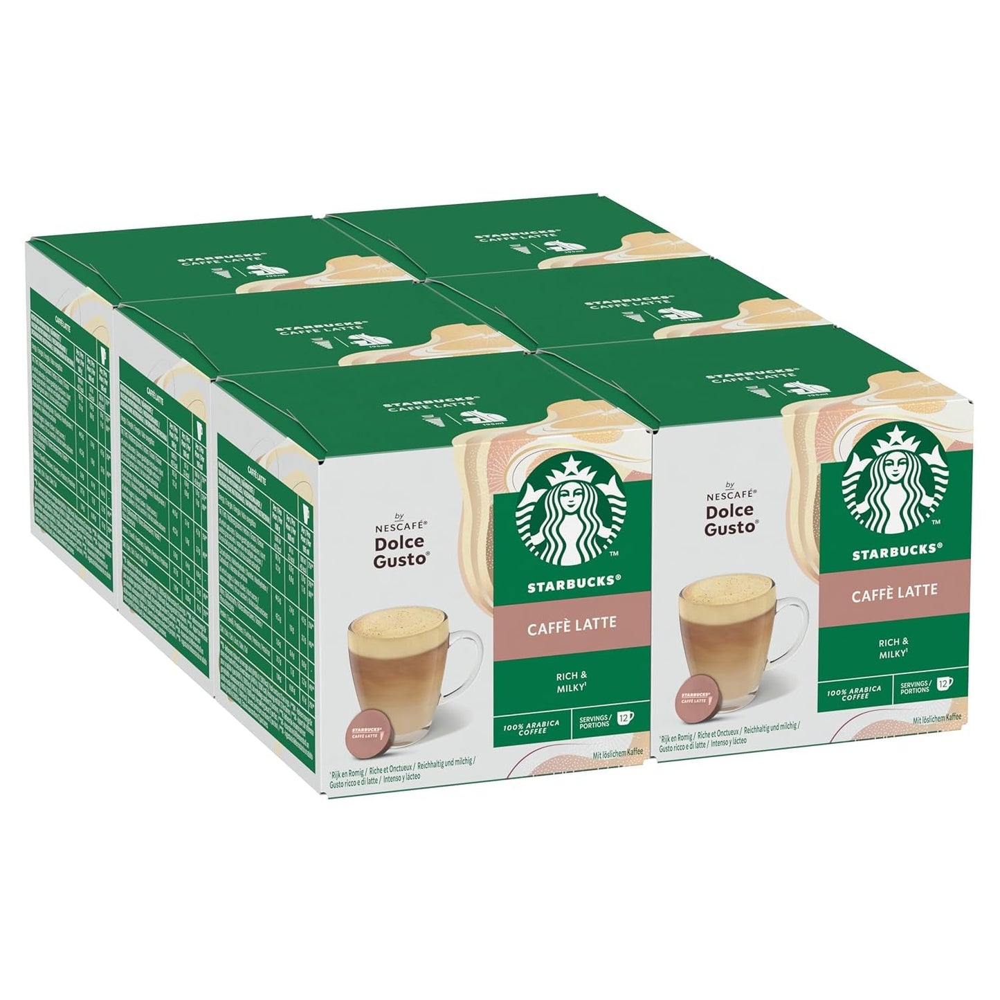 STARBUCKS Caffè Latte marki Nescafé Dolce Gusto Kaffeekapseln 6 x 12 (72 Kapseln)