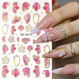 Złota Linie Schieber Rosa Nagelsticker Blumen 3D Kwiatowa naklejka na paznokcie Sakura Blütenblätter Blumen Nagelaufkleber Frühling Sommer Floral Nagel Naklejka Kwiaty Nagel Naklejki Nageldesign Zubehör Nail Art