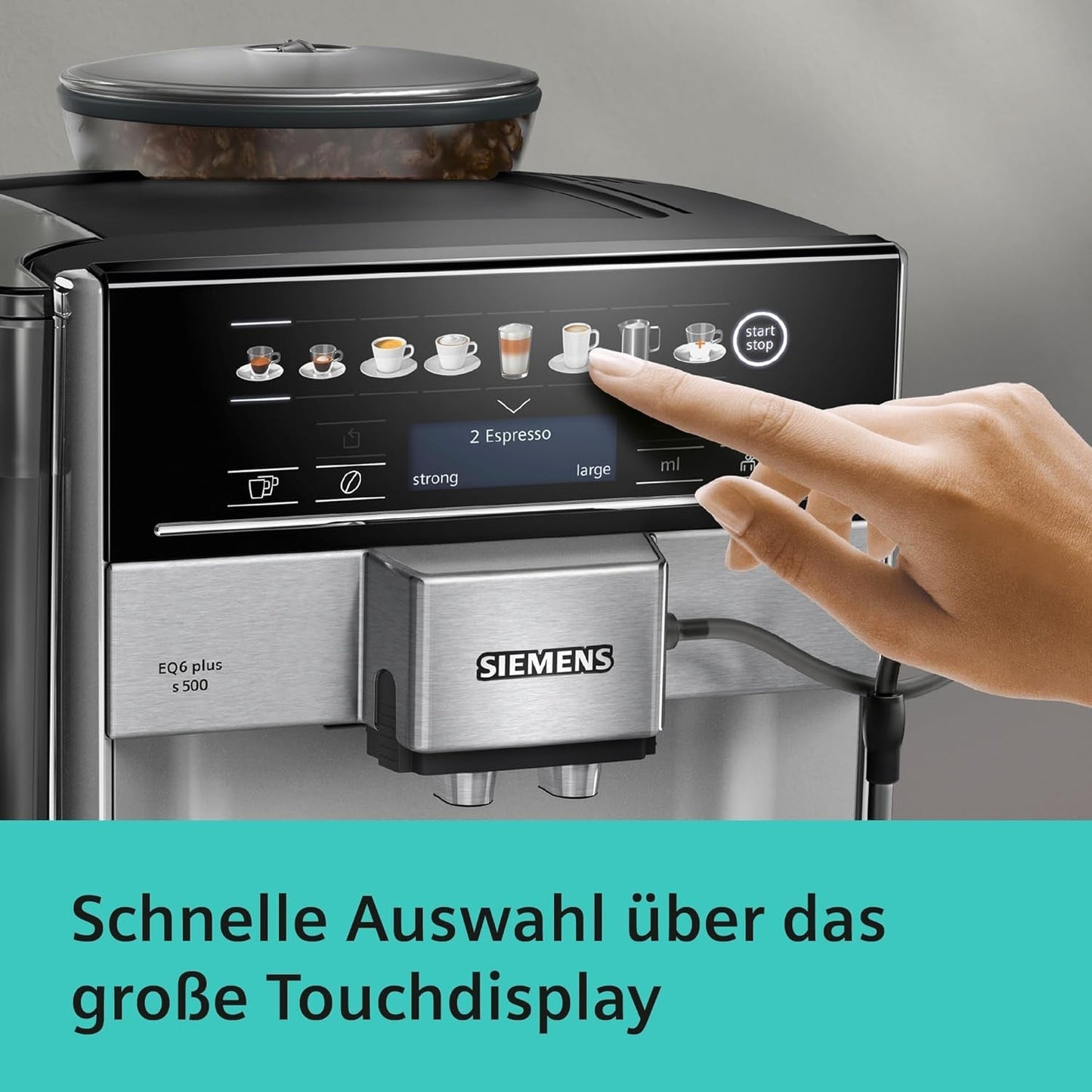 Automatyczny ekspres do kawy Siemens EQ.6 plus s300 TE653501DE, do wielu specjałów kawowych, spieniacz do mleka, młynek ceramiczny, podwójna funkcja kawy, zapobiega osadzaniu się kamienia, automatyczne czyszczenie parą, 1500 W, srebrny