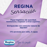 Regina Feeling - 42 rolki papieru toaletowego, 175 arkuszy z trzema warstwami, naturalny ekstrakt z bawełny i delikatny zapach, opakowanie plastikowe w 60% z recyklingu, papier w 100% z certyfikatem Fsc