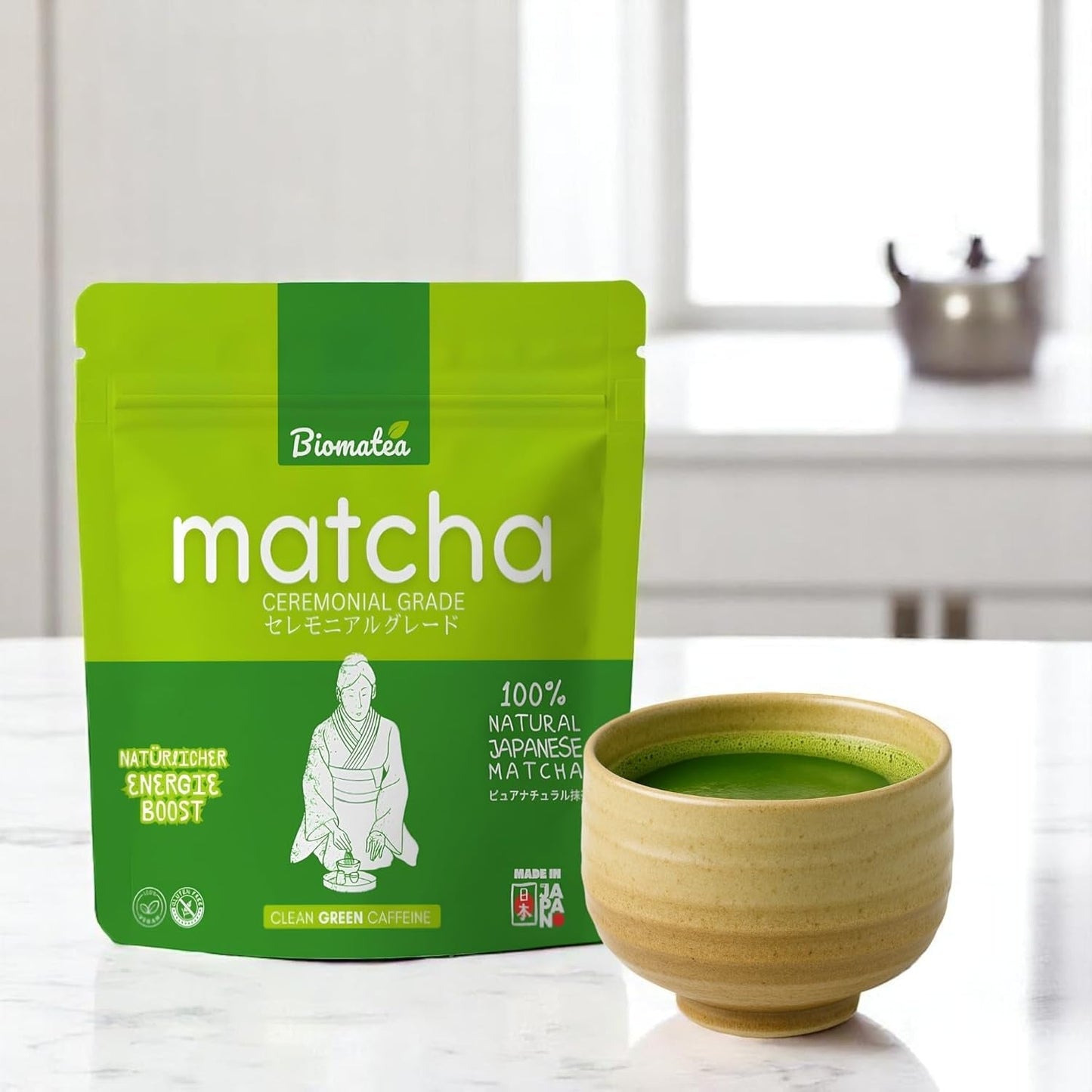 50 g ceremonialnej herbaty Matcha z Japonii – 100% naturalna, wolna od pestycydów i przetestowana – mielona w kamieniu – japońska herbata w proszku Moegi Matcha Premium