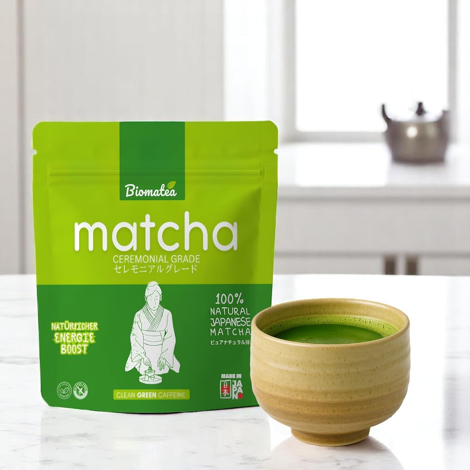 50 g ceremonialnej herbaty Matcha z Japonii – 100% naturalna, wolna od pestycydów i przetestowana – mielona w kamieniu – japońska herbata w proszku Moegi Matcha Premium