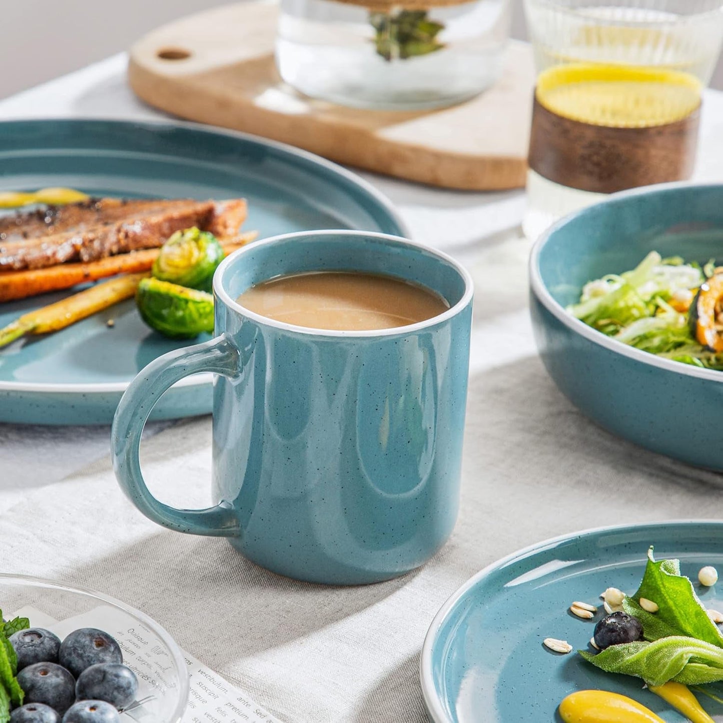 vancasso SESAM Serie Steingut Geschirrset für 12 Personen, 48 teiliges Kombiservice – Tafelservice mit Speisetellern, Desserttellern, Müslischalen und Kaffeetassen, skandynawski design