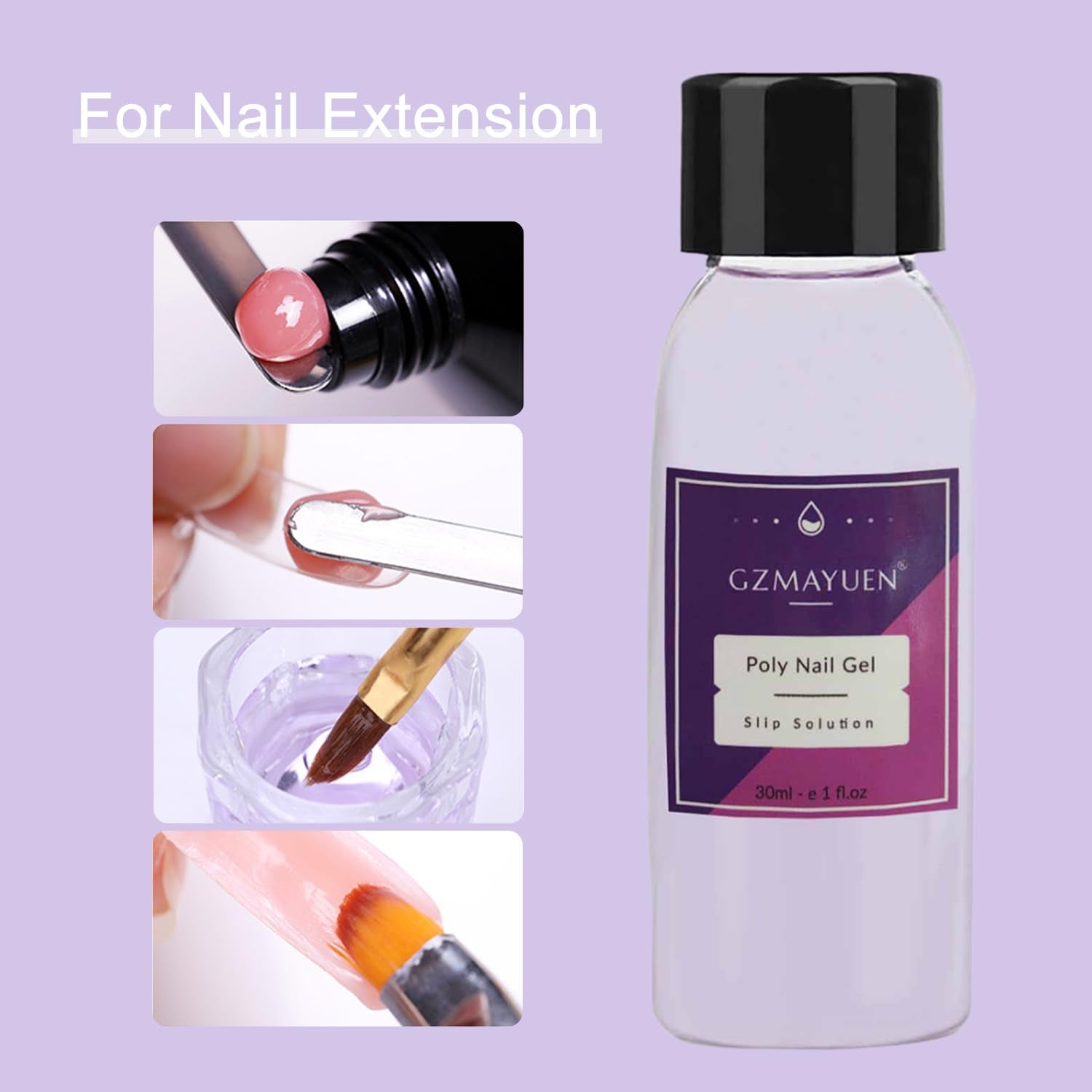GZMAYUEN Poly Nail Gliding Solution 30 ml * 2 Żel do przedłużania paznokci Płynny żel do przedłużania paznokci - Łatwe rozwiązanie do samodzielnego przesuwania z pędzelkiem