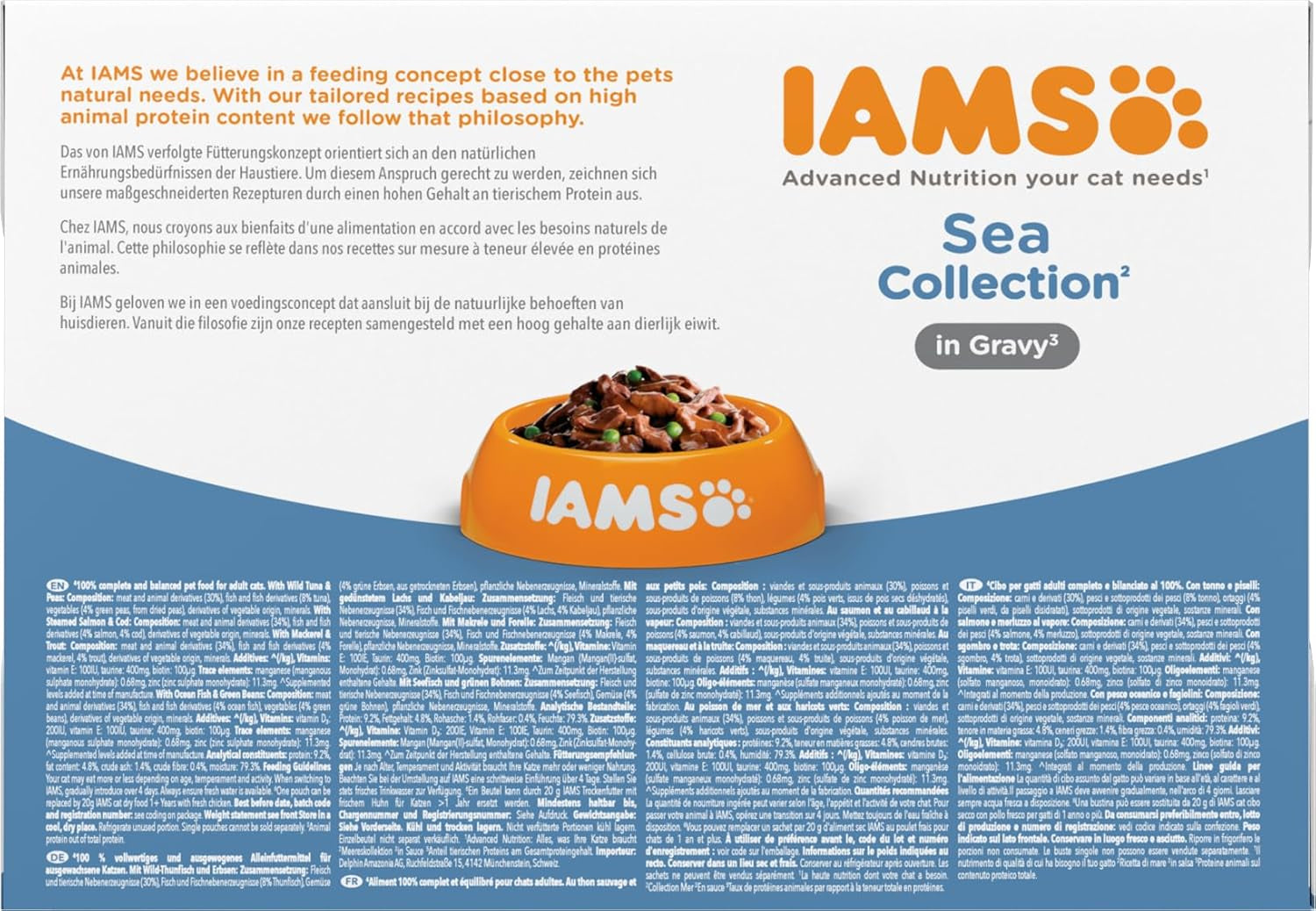 IAMS Delights Sea Collection Katzenfutter Nass - Opakowanie zbiorcze z Fisch Sorten (Lachs, Thunfisch, Makrela, Seefisch) w sosie, Nassfutter für Katzen od 1 Jahr, 12 x 85g