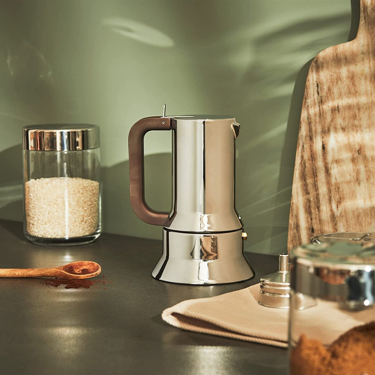 Alessi 9090/6 Espresso z 6 filiżankami na indukcję, stal nierdzewna, srebro, 15,5 x 13,5 x 27 cm