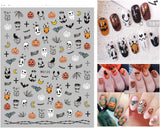 JMEOWIO Nagelsticker Halloween 8 Blatt Nail Art Naklejka Selbstklebend Nagelaufkleber Totenkopf Horror Geist Hexe Spinnennetz Fledermaus Kürbis Spukdekoration Nageldesign Zubehör