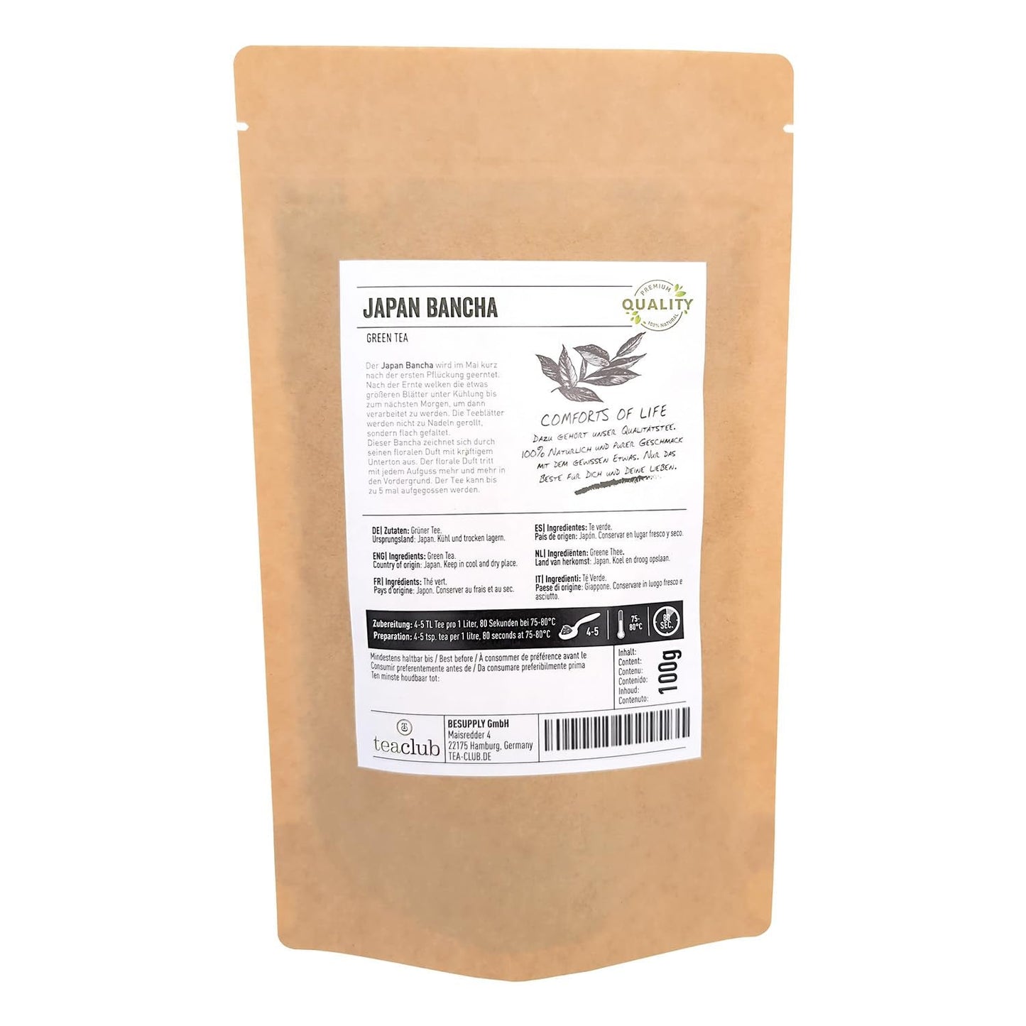 Bancha Japońska herbata zielona sypka 100 g, aromatyczna i delikatna japońska herbata zielona, ​​Teaclub Green Tea