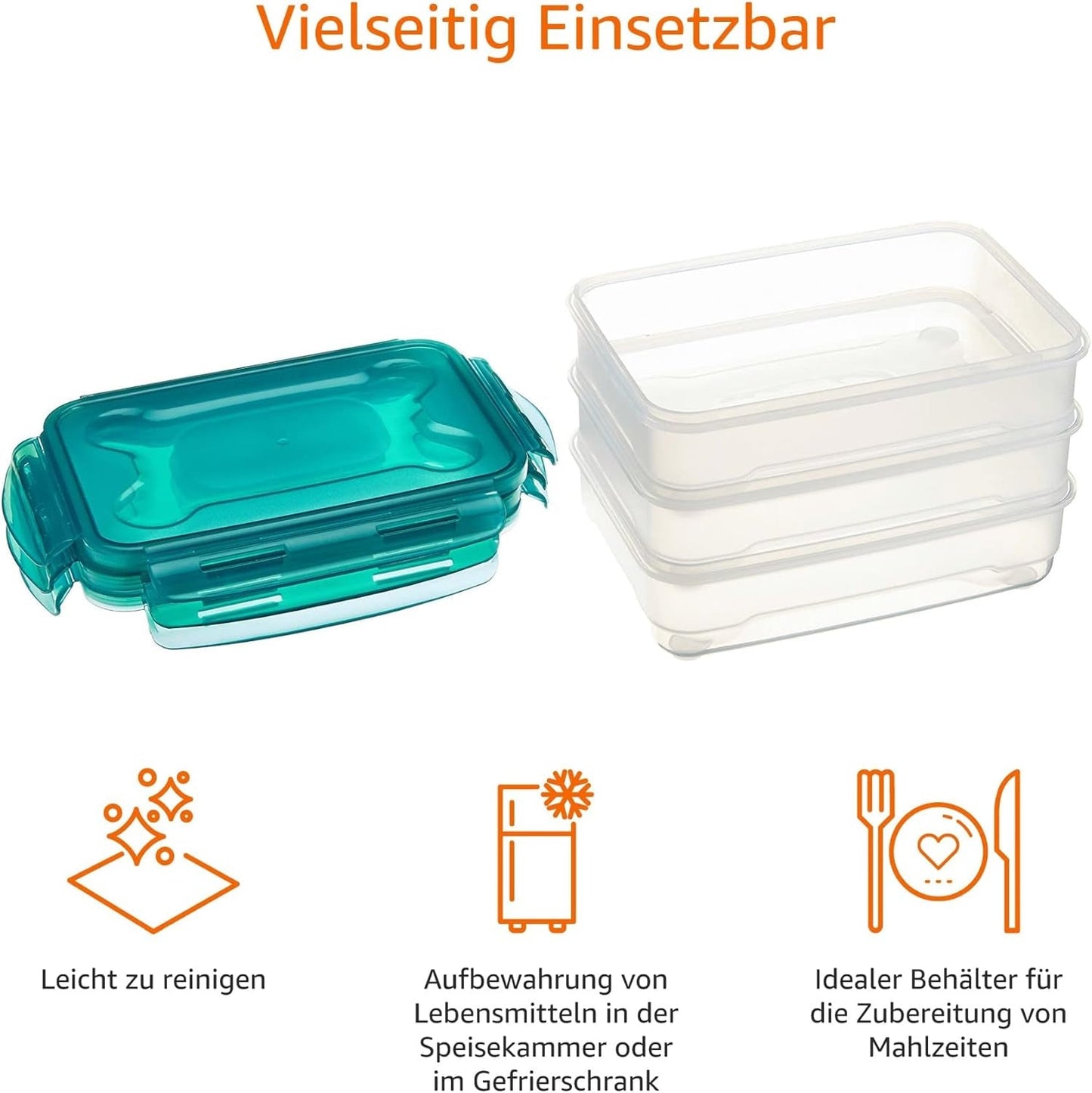 Pojemniki do zamrażarki Amazon Basics w zestawie, z pokrywkami, szczelne, z możliwością układania w stosy, lodówka/zamrażarka, bez BPA, plastikowe, można używać w kuchence mikrofalowej i myć w zmywarce, 3 x 1,2 l, przezroczyste pudełka do przechowywania żywności Naty Shop