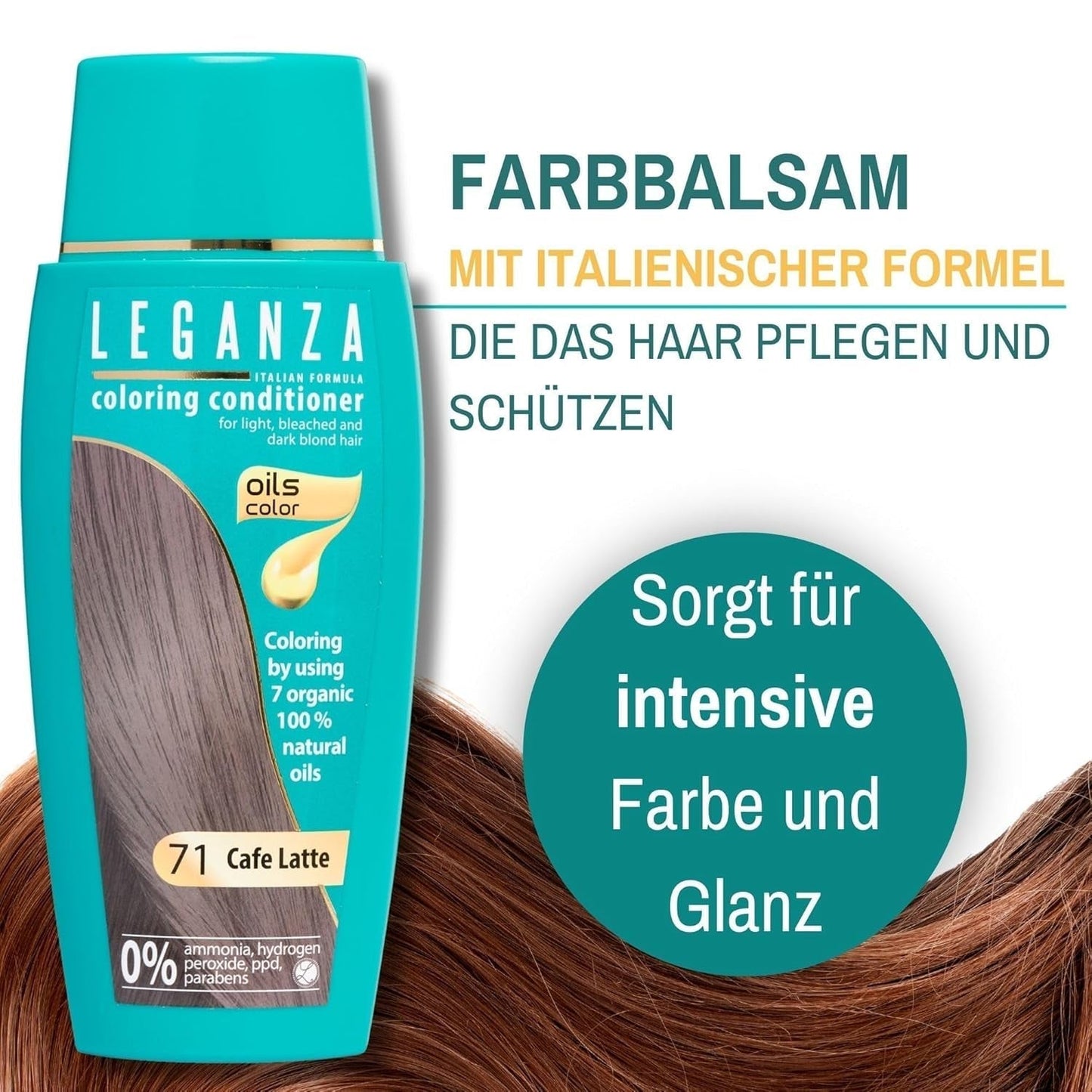 Leganza Naturalny balsam do farbowania włosów Color 71 Café Latte | Farba do włosów bez amoniaku | Wzbogacony 7 naturalnymi olejkami | Farba do włosów Naty Shop 150 ml