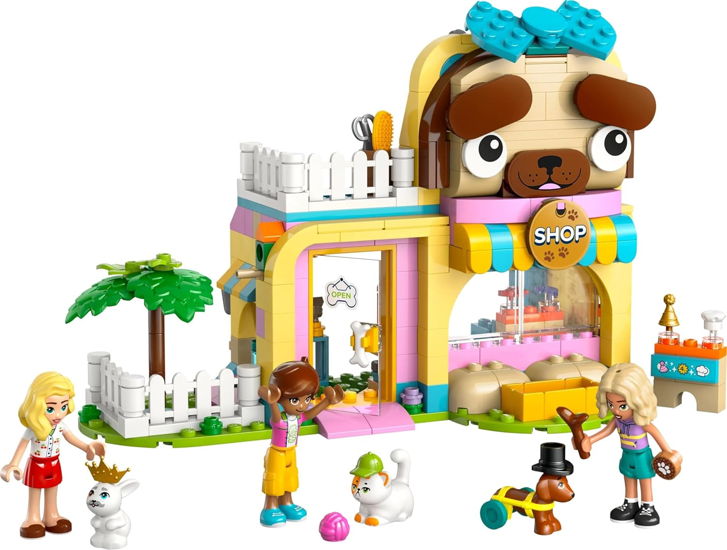 LEGO Friends Sklep z akcesoriami dla zwierząt Zestaw do zabawy w udawanie Zabawka edukacyjna dla 6-letnich dziewczynek 3 minifigurki i 3 figurki zwierząt Kot Pies Królik Pomysł na prezent dla dzieci 42650 Zestawy do budowania Besuche den LEGO-Store
