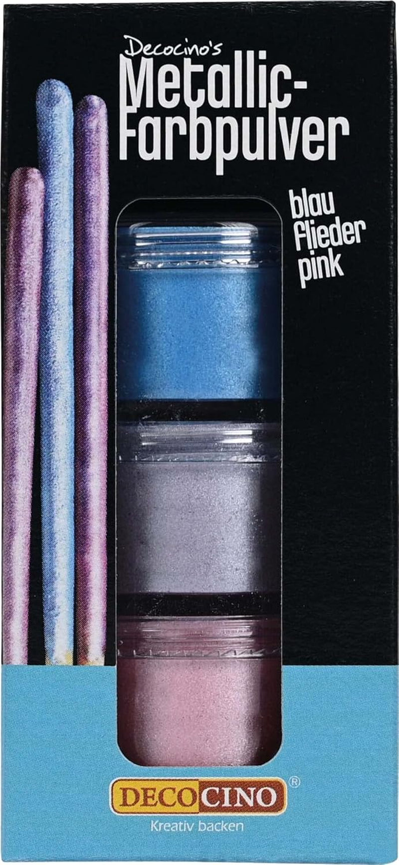 DECOCINO Metallic Pastel Coloring Powder (3X2G) – Niebieski, Liliowy i Różowy – Barwnik spożywczy w proszku – Brokatowy Proszek Nadaje się do kremów i dekoracji ciast!
