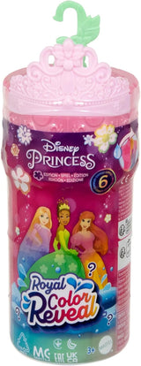 Mała lalka Mattel Disney Princess Royal Color Reveal z 6 niespodziankami, w tym pierścionkiem zapachowym i 4 akcesoriami (lalki mogą się różnić), seria Garden Party HRN63