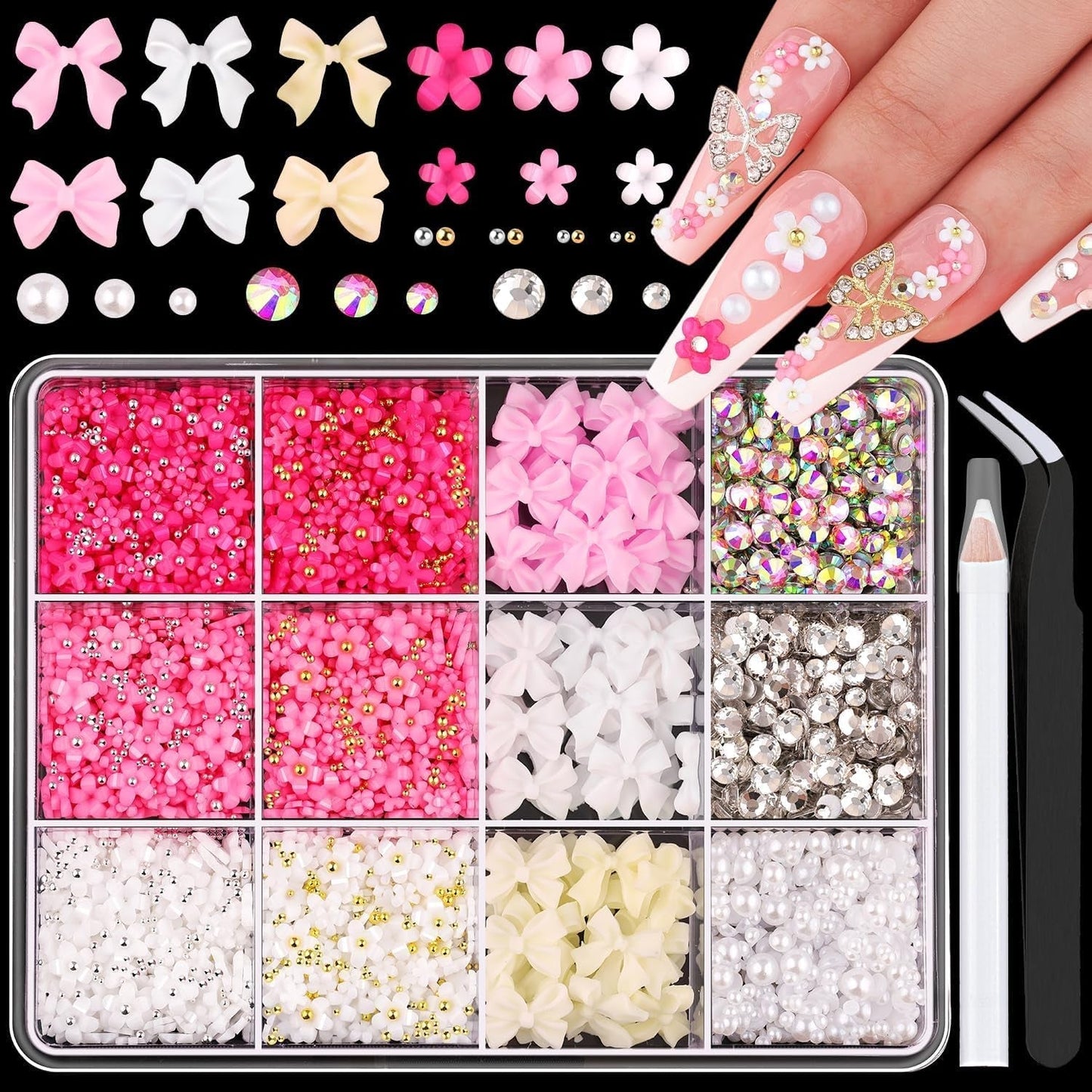 GZMAYUEN 920 szt. Złoto srebro Flatback Perlen Für Nägel, Halbrunde Weiße Beige Nail Perlen, Kleine Halbrunde Flatback Perlen Für DIY Nail Art Decor