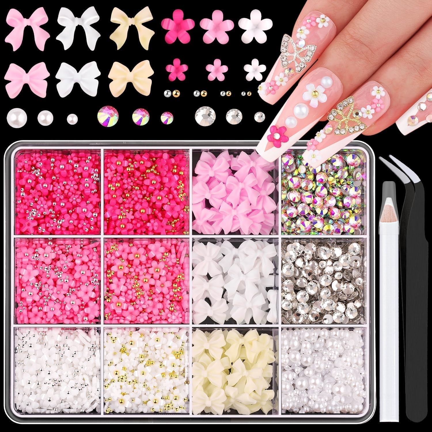 GZMAYUEN 920 szt. Złoto srebro Flatback Perlen Für Nägel, Halbrunde Weiße Beige Nail Perlen, Kleine Halbrunde Flatback Perlen Für DIY Nail Art Decor