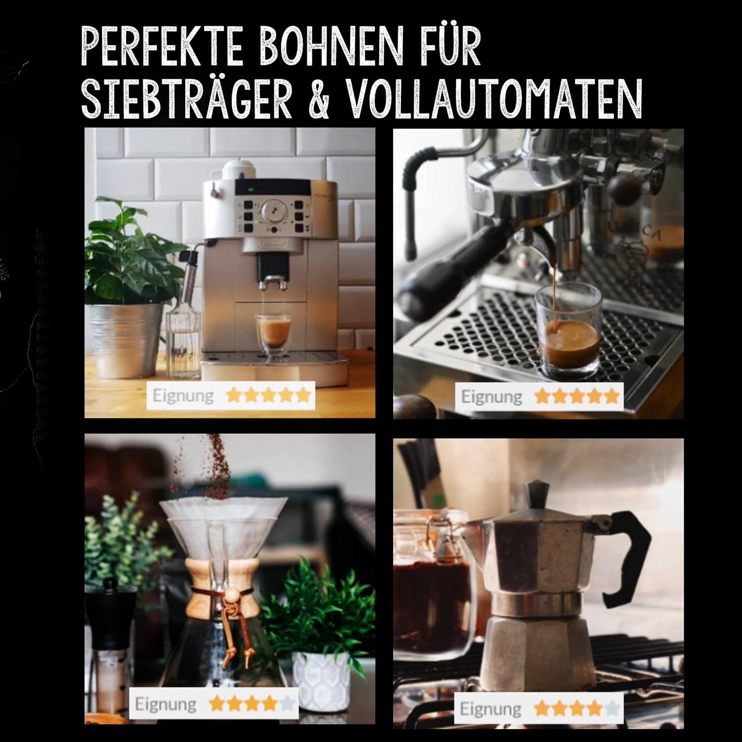| Kaffeebohnen wyjątkowo mocny | Espresso 100% Robusta | viel Kaffein wenig Säure | 1000g ganze Kaffee Bohnen | geigeint für W pełni automatyczny | z gwarancją Zufriedenheits