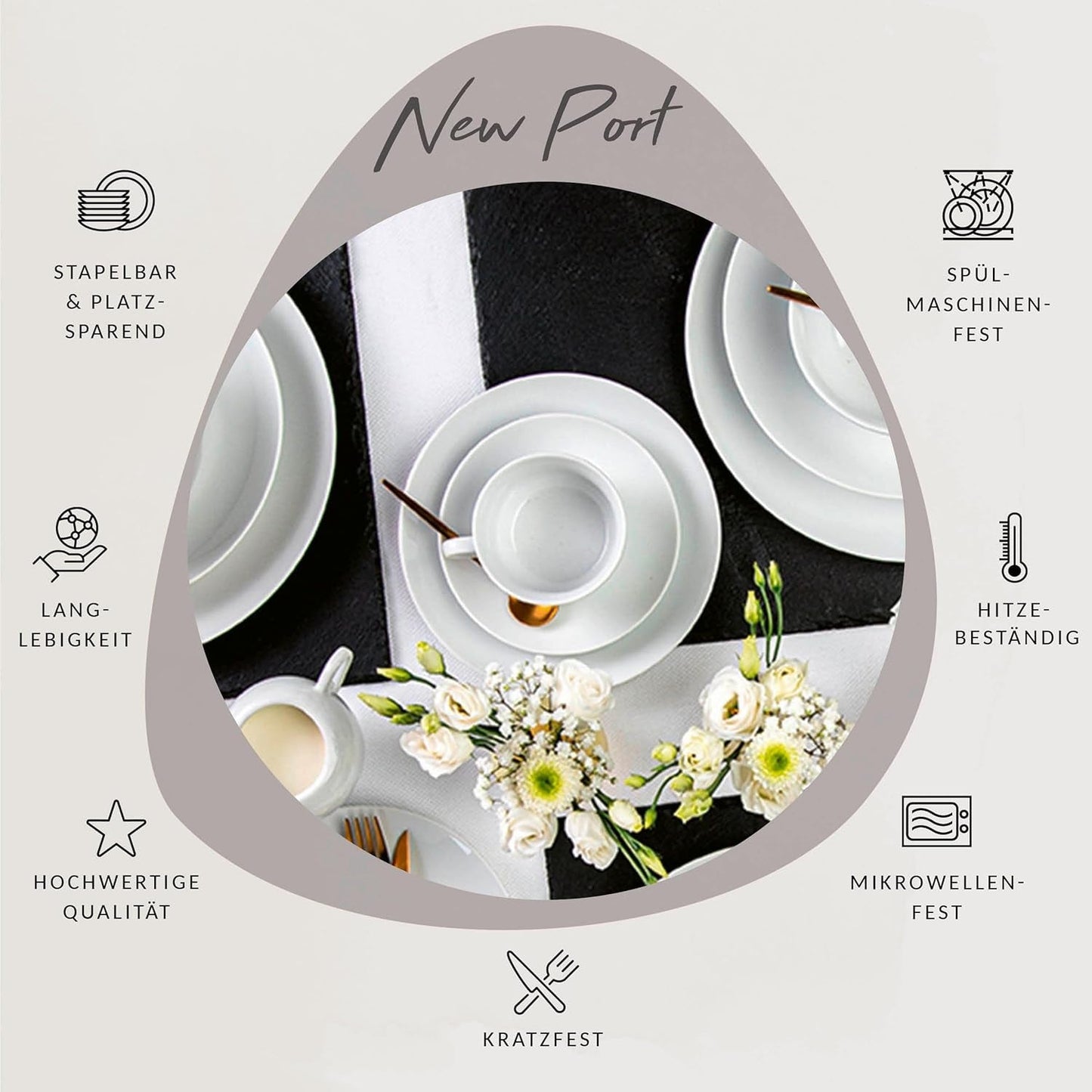 Zestaw filiżanek do kawy Sänger New Port, 12 filiżanek dla 6 osób, Białe porcelanowe filiżanki i spodki, 150 ml | KOLEKCJA PREMIUM