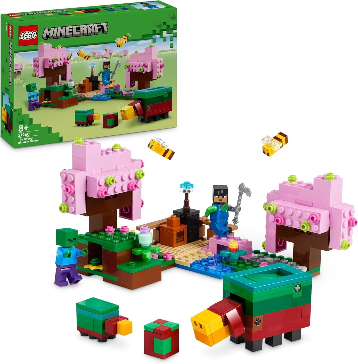 LEGO Minecraft Sad z kwiatami wiśni Zabawkowy ogród do zwiedzania ze Sunny, Snifferem, Zombie i pszczołami Prezent dla graczy dla chłopców i dziewcząt w wieku 8 lat 21260 Zestawy do budowania Besuche den LEGO-Store Default Title