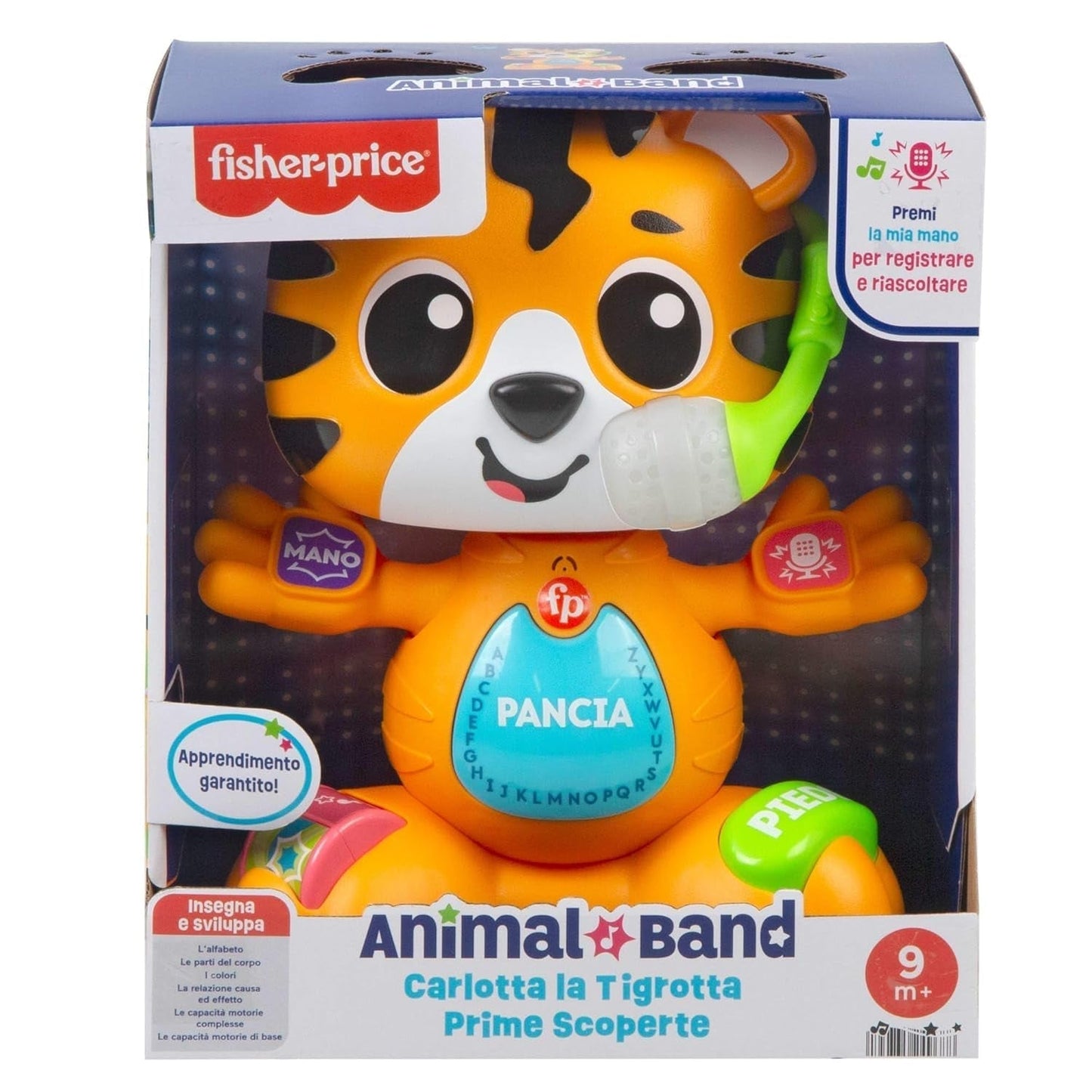 Zabawka edukacyjna dla niemowląt i małych dzieci Fisher-Price, nauka i taniec Beat Bande Tiger Justin z dźwiękami i światłami dla dzieci od 9. miesiąca życia, wersja włoska, HYL04 Baby Toys Naty Shop