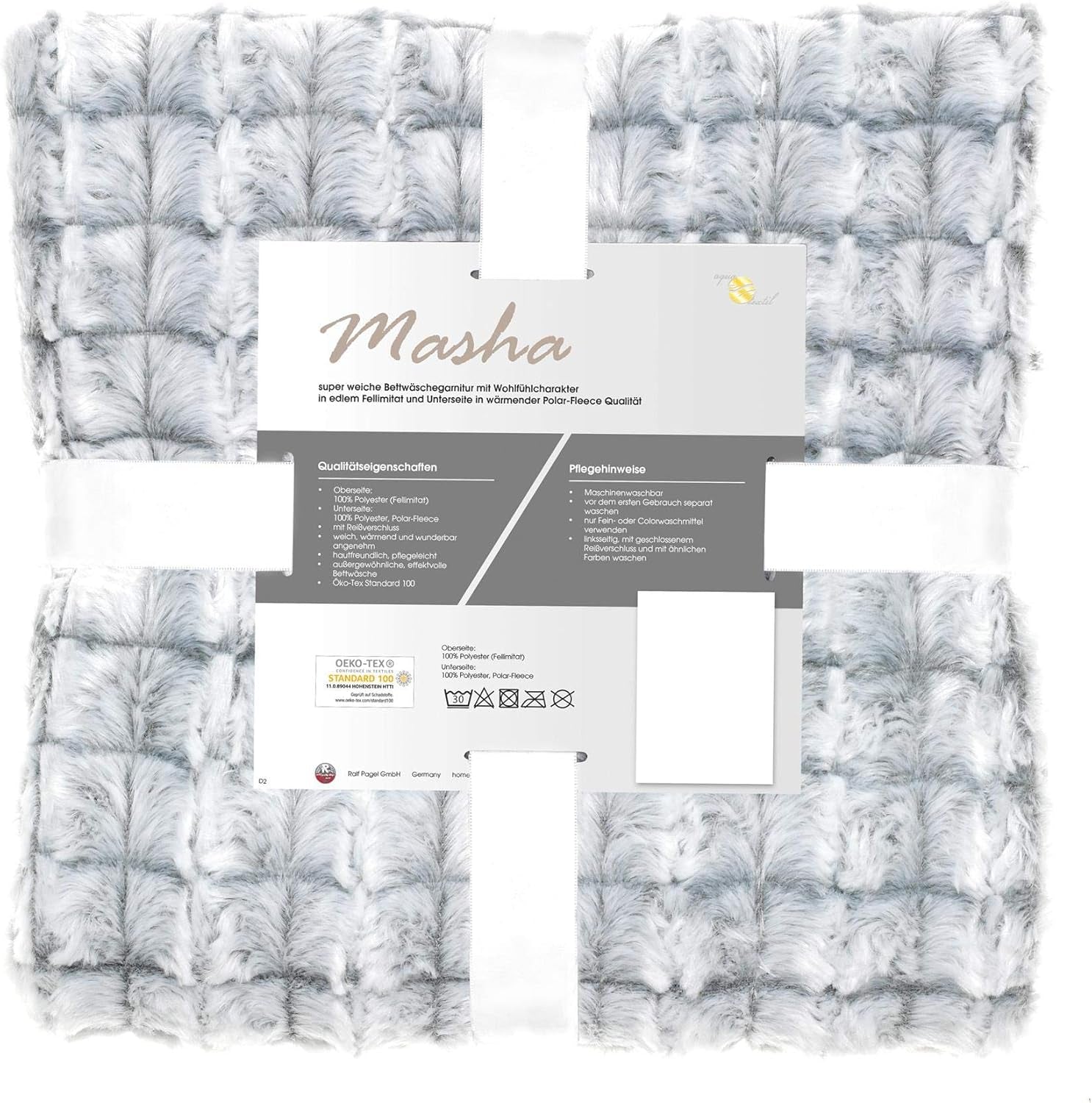 Aqua-Textil Puszysty koc-przytulanka 150 X 200 cm Szary Biały Melange Pluszowy koc TV Narzuta na łóżko Sherpa Polar Oeko-Tex Ottawa Łóżka i koce Besuche den aqua-textil-Store Szara pościel ze sztucznego futra 155 X 220 cm