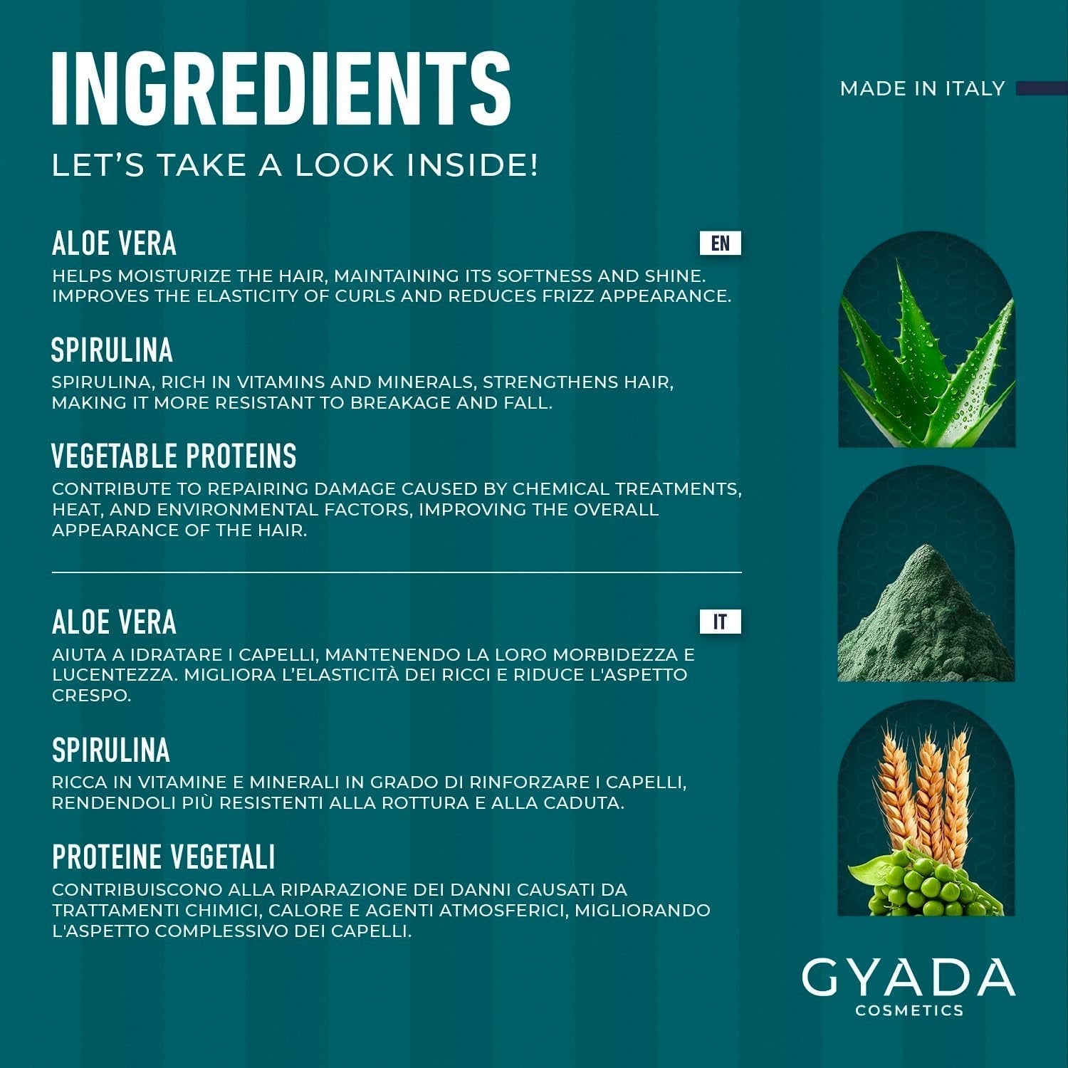 GYADA COSMETICS Spirulina Zestaw wzmacniający włosy Odżywczy przeciw wypadaniu włosów Podwójne końcówki Działa 250 ml + grzebień z drewna bukowego Idealny do rozczesywania wszystkich rodzajów włosów Naty Shop maska do włosów