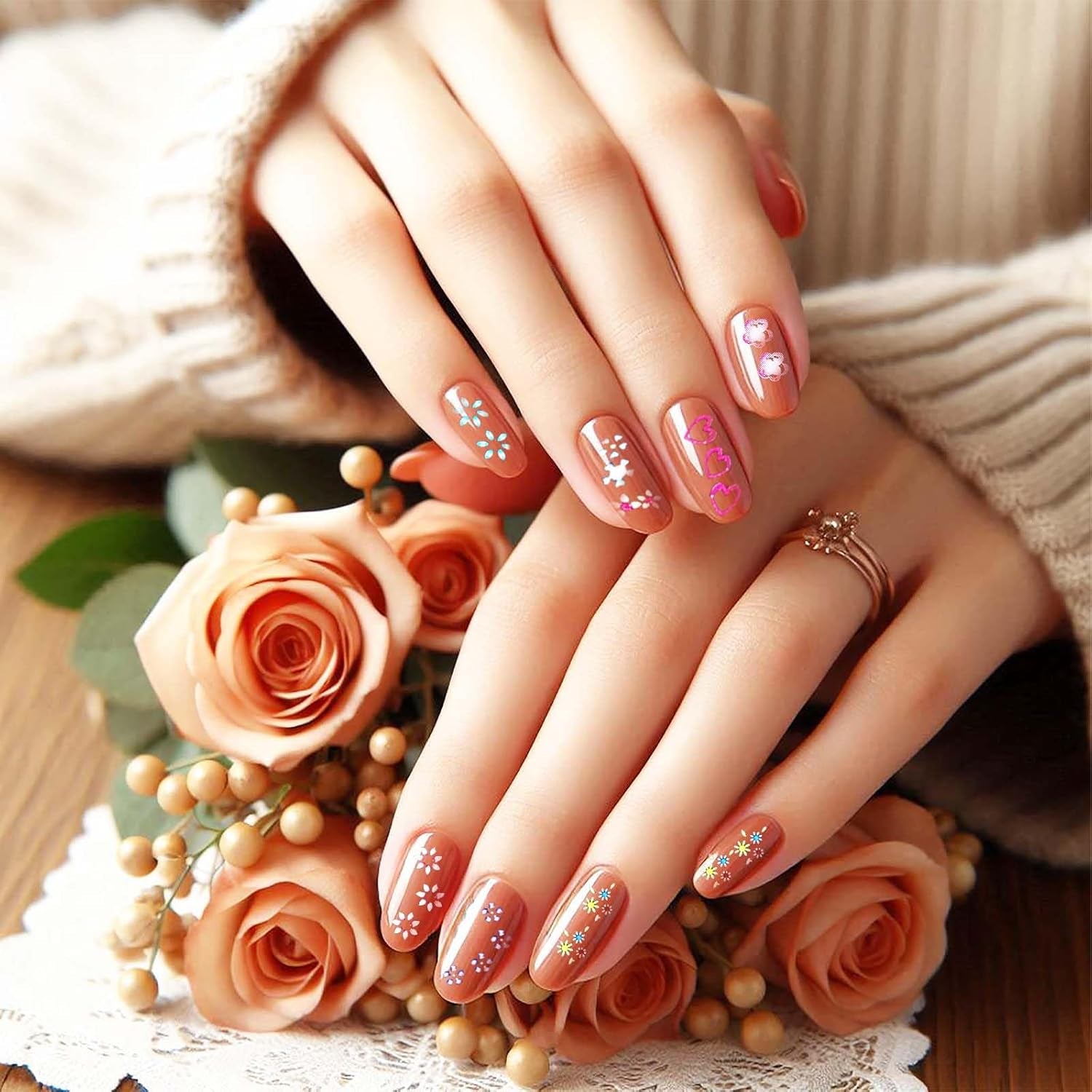 3D Nagelsticker 30 Blatt Nagelsticker Selbstklebend Blumen Blumenherzform Nageldesign Naklejka na paznokcie Nageldesign Zubehör Nagelaufkleber Für DIY Dekorationen, Maniküre, Handyhüllen
