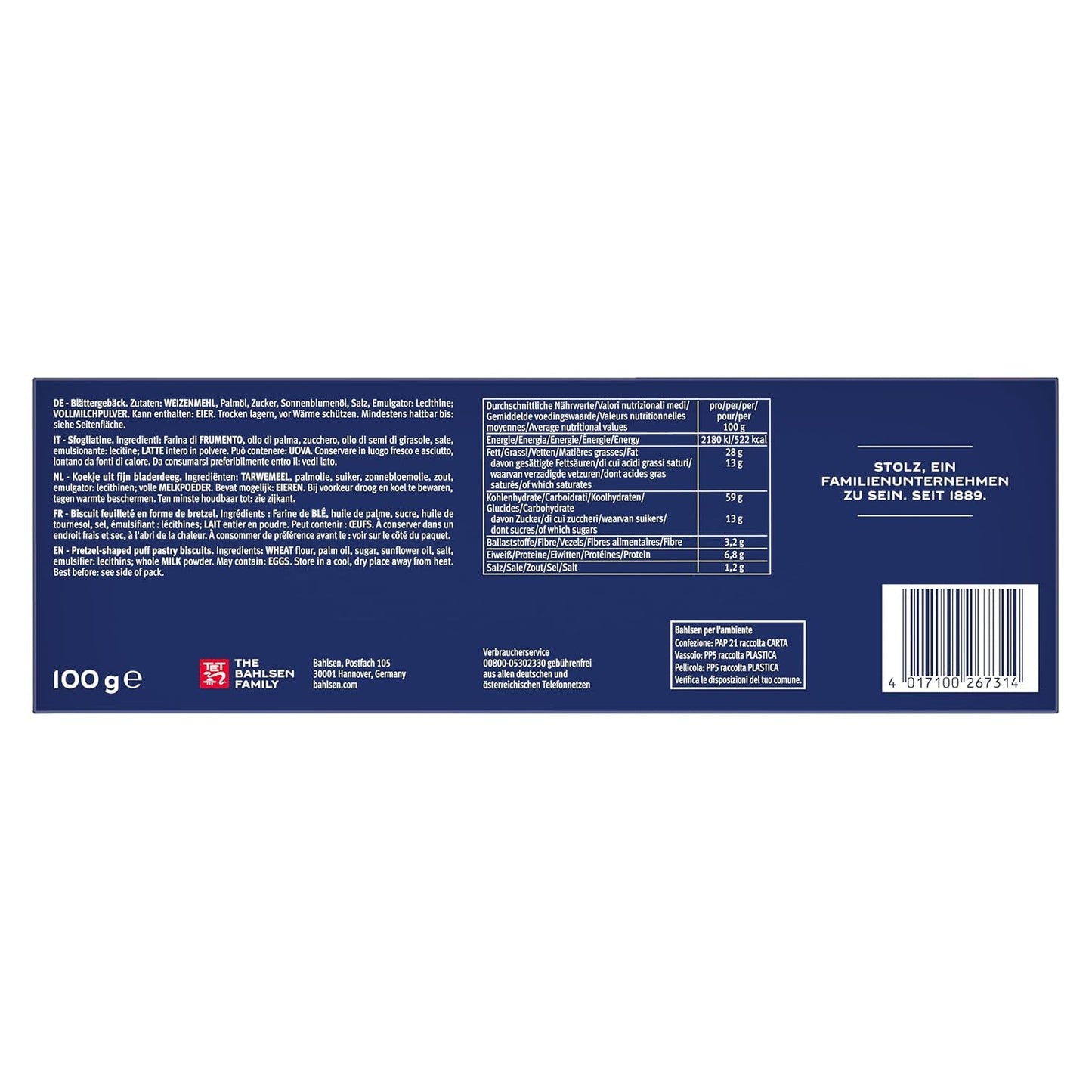 Ciasto francuskie Bahlsen - opakowanie 12 szt. - Karmelizowane ciasto francuskie w kształcie precli (12 x 100 g)