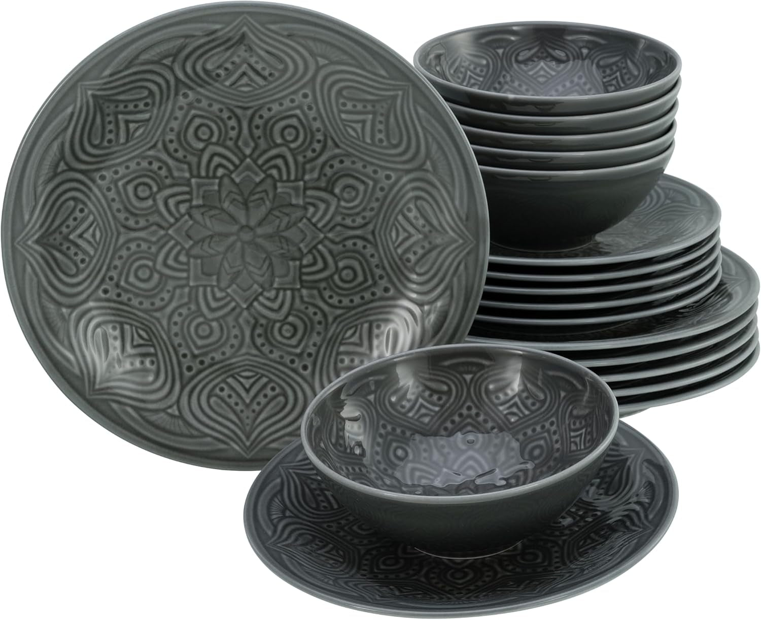 CreaTable, 21627, seria Orient Mandala, 18-częściowy zestaw naczyń obiadowych, zestaw talerzy porcelanowych, można myć w zmywarce i używać w kuchence mikrofalowej, wyprodukowano w Europie