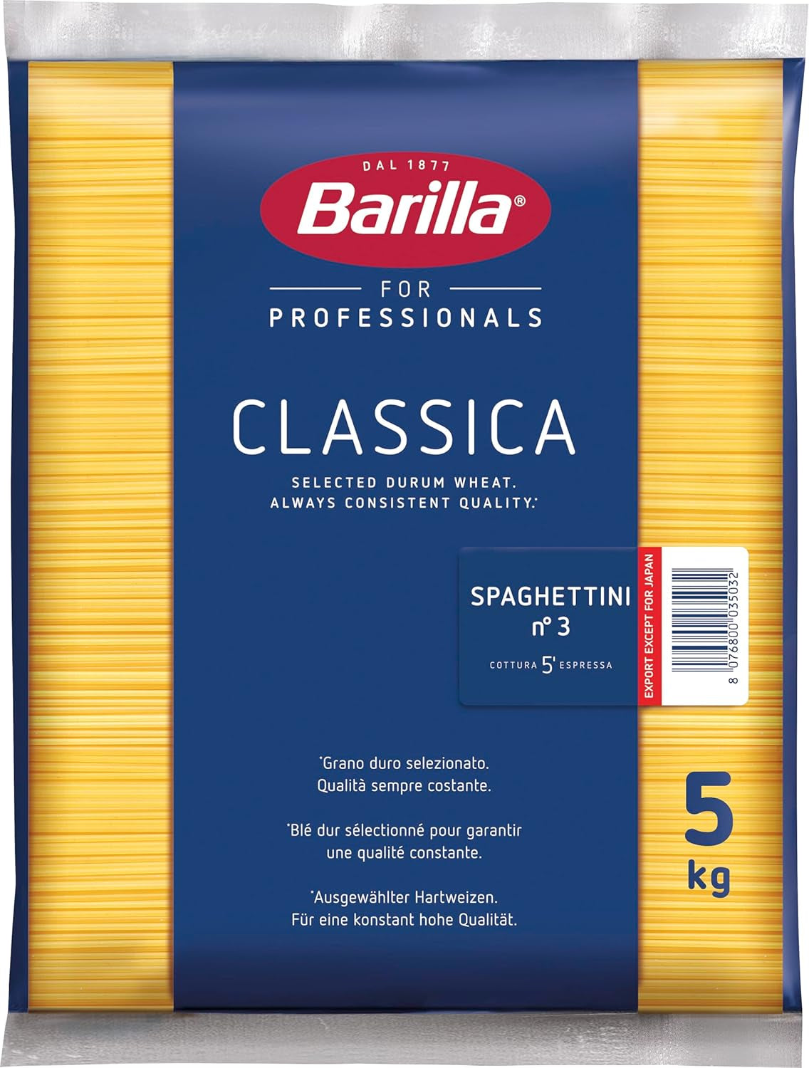 Barilla Pasta Klassische Spaghetti n.5 aus wysokiej jakości Hartweizen immer al dente, (1 x 500 g), bez smaku