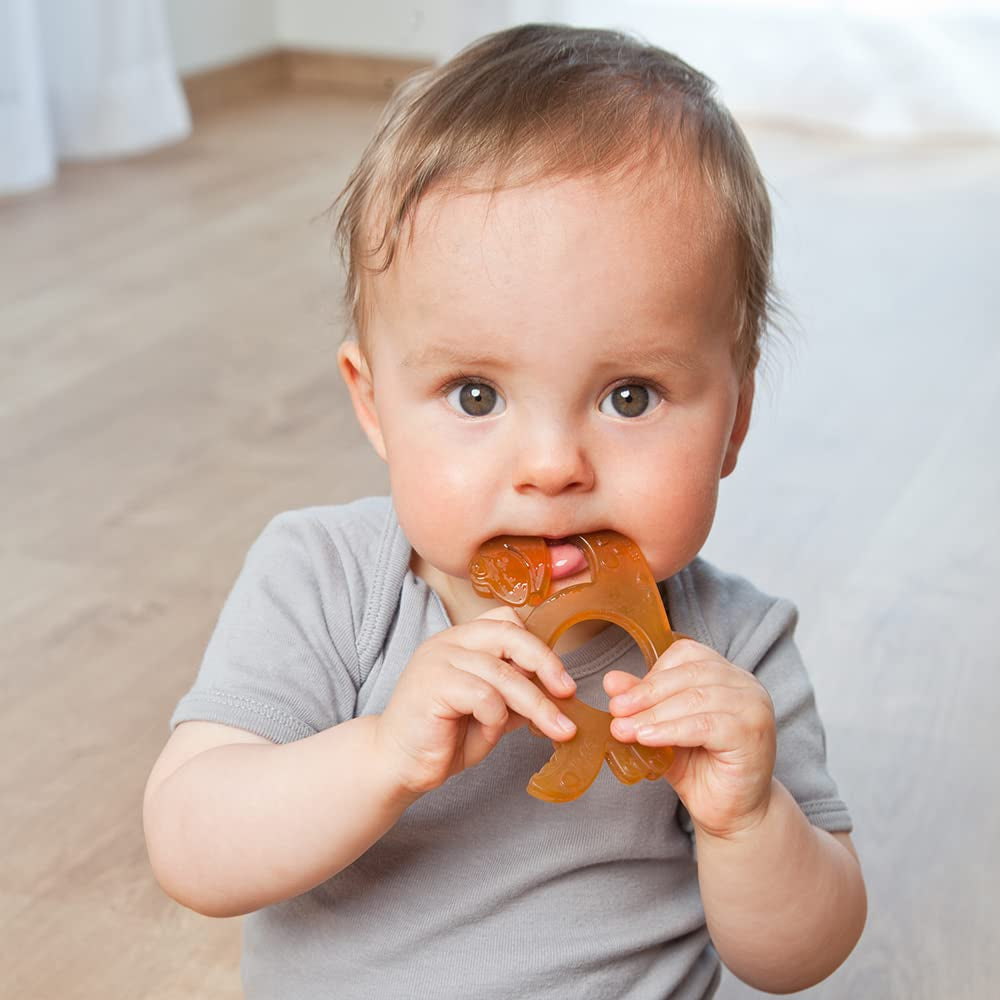 GRÜNSPECHT Organiczny gryzak do gryzienia Kauczuk naturalny dla ząbkujących dzieci, masuje dziąsła, nie zawiera BPA, miękki, wspomaga motorykę małą, wzór dinozaura (639-V1)