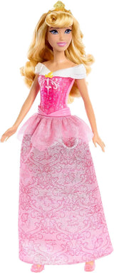 Mattel DISNEY Princess Aurora - lalka w typowym stroju, odpinane buty i tiara, błyszczący top i odpinana wzorzysta spódnica, długie włosy do układania, HLW09 Naty Shop Dolls