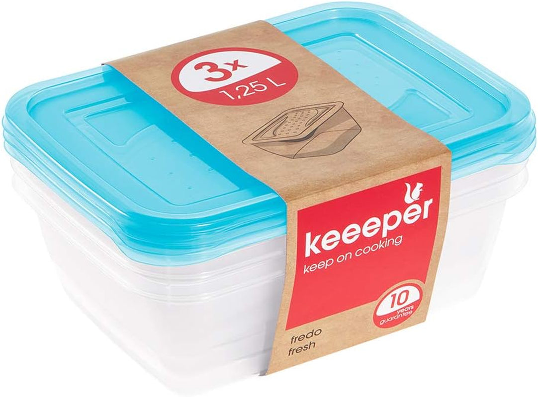 Zestaw 3 słoików do przechowywania żywności Kekeeper, 3 x 1,25 l, 20,5 x 15,5 x 6,5 cm, Fredo Fresh, przezroczysty niebieski Pudełka do przechowywania żywności Naty Shop Tytuł domyślny